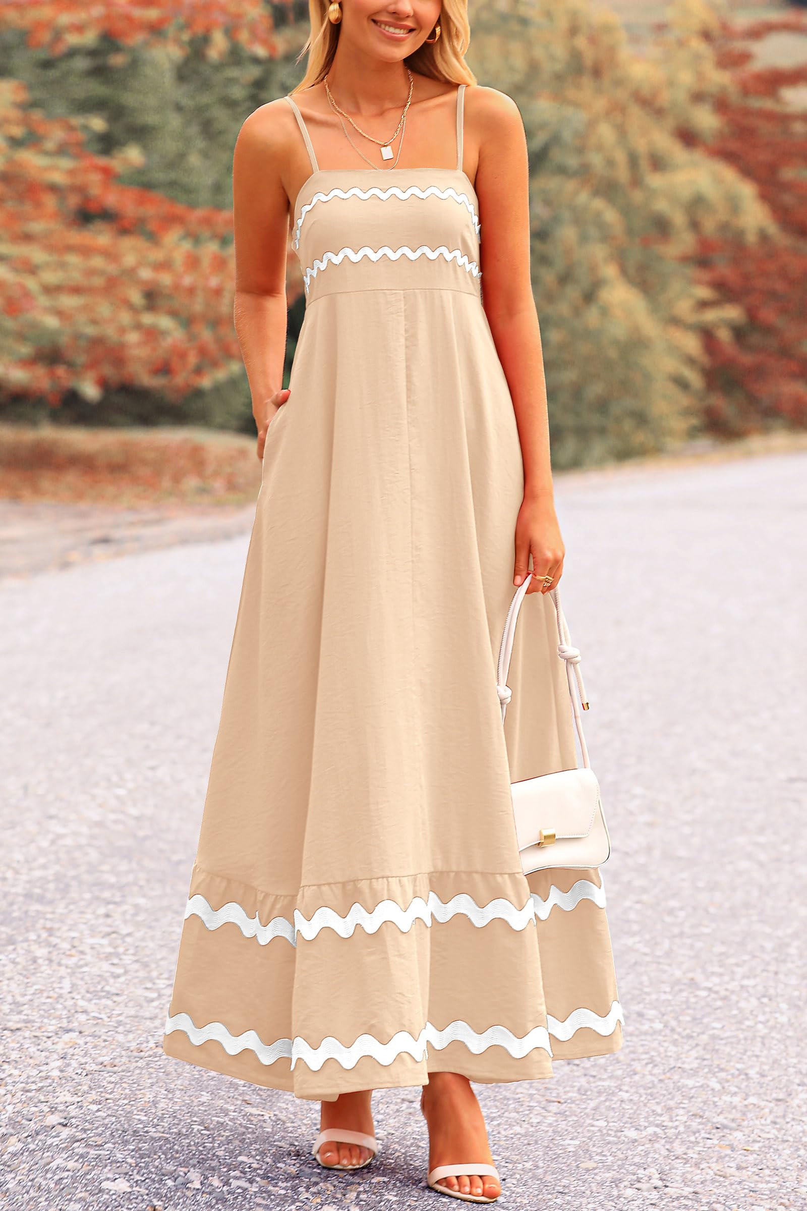 PRETTYGARDEN Women's Summer Flowy Maxi Dress Casual Sleeveless Spaghetti Strap Ruffle Beach Long Dresses