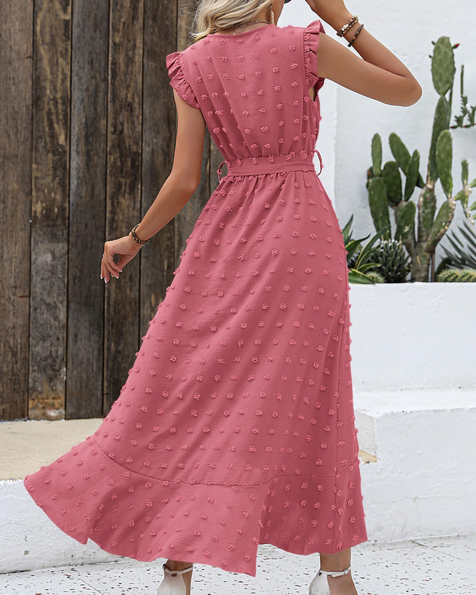 BTFBM Boho Dresses for Women Spring Fashion Cap Sleeve Swiss Dot Flowy Ruffle Beach Wedding Cocktail Maxi Dress