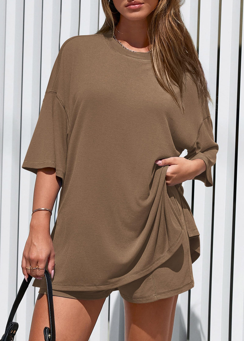 FreshPretty 2 Piece Sets for Women Summer Lounge Sets Casual Oversized Tshirts Shorts Matching Airport Travel Outfits Postpartum