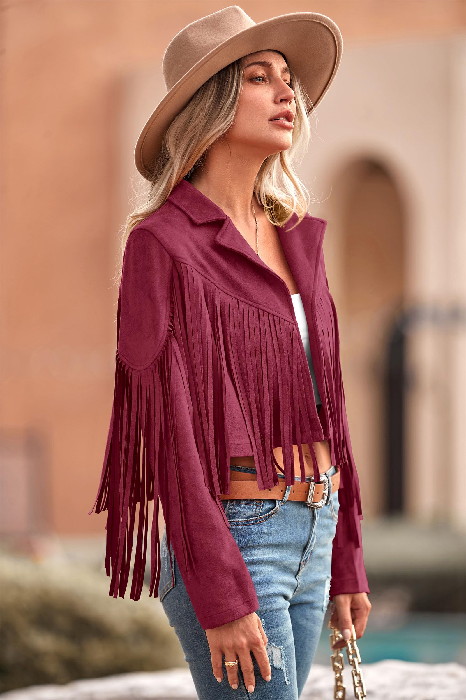 PRETTYGARDEN Women's Fringe Faux Suede Leather Jackets Fall Fashion Tassel Motorcycle Cropped Coats