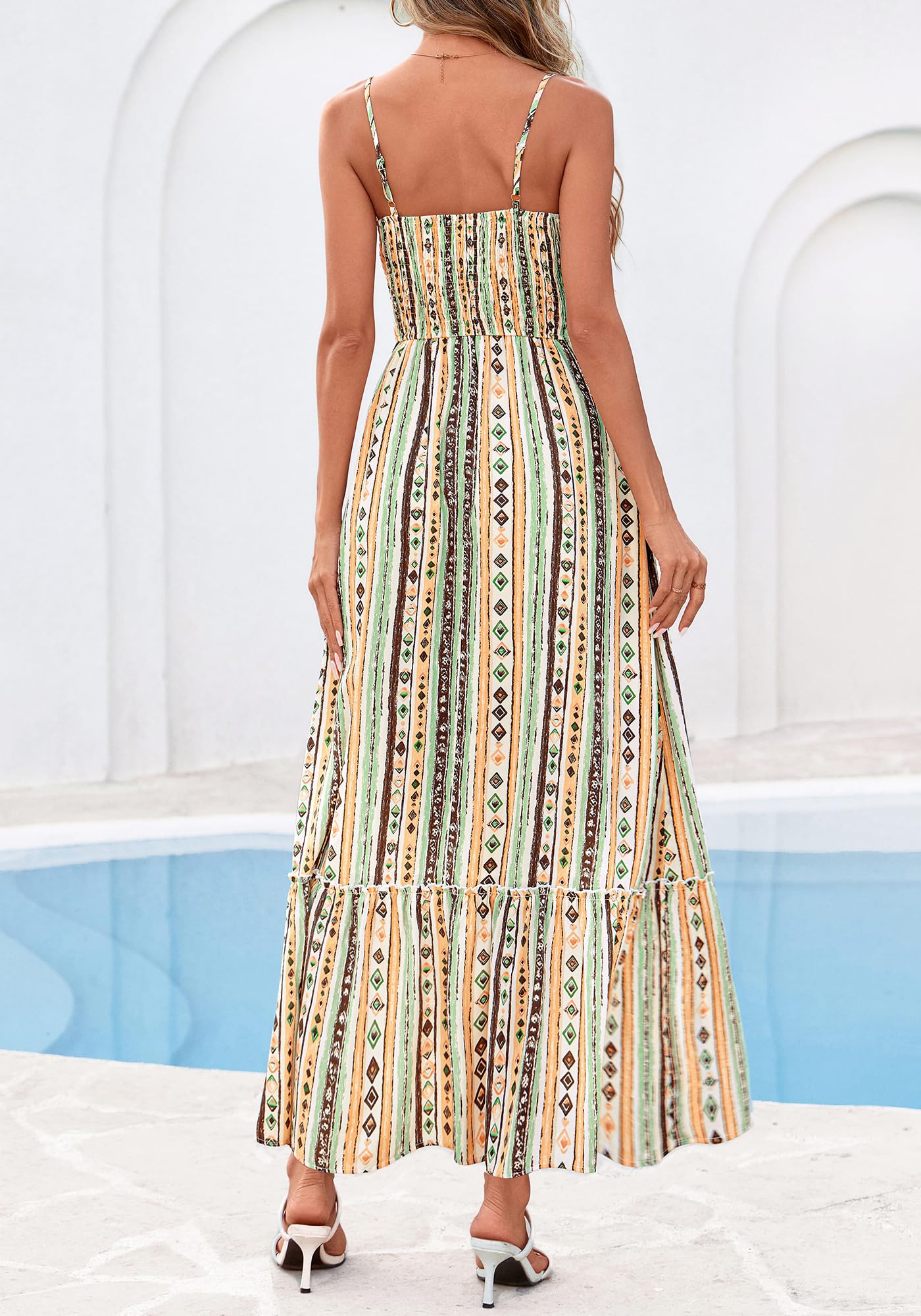BTFBM Summer Dresses for Women Sundresses Sleeveless Spaghetti Strap Boho Beach Vacation Outfits Spring Maxi Dress