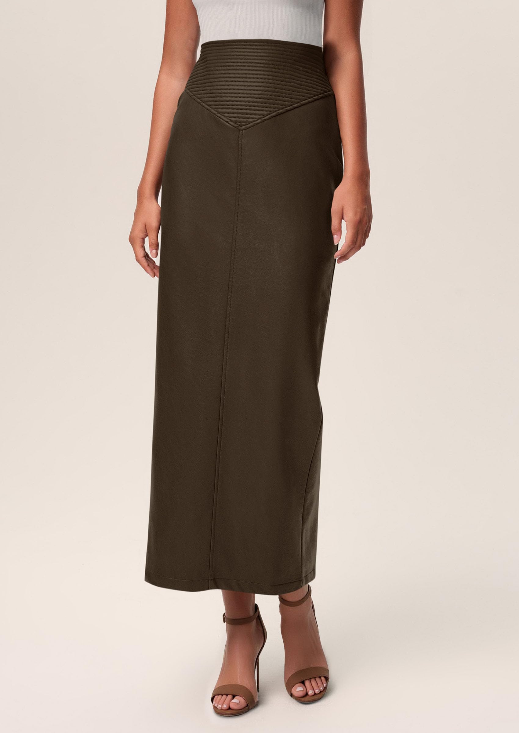 PRETTYGARDEN Long Skirts for Women Fall Fashion Clothing Faux Leather High Waist Dressy Casual Slit Pencil Maxi Skirt