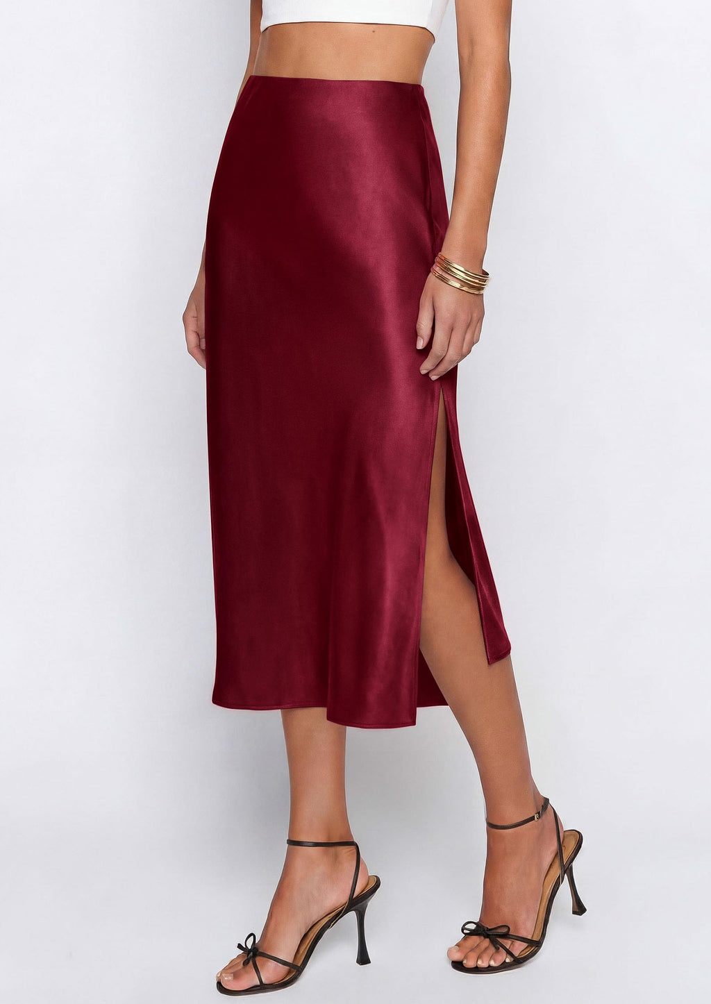 PRETTYGARDEN Womens Satin Skirt Summer Silk Business Casual High Waisted A Line Flowy Work Wedding Cocktail Midi Skirts