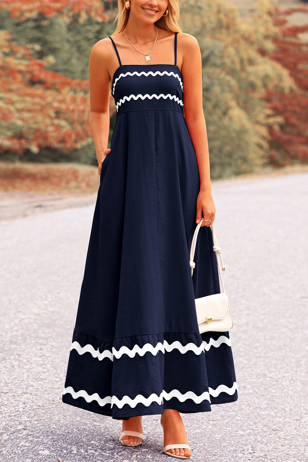 PRETTYGARDEN Women's Summer Flowy Maxi Dress Casual Sleeveless Spaghetti Strap Ruffle Beach Long Dresses