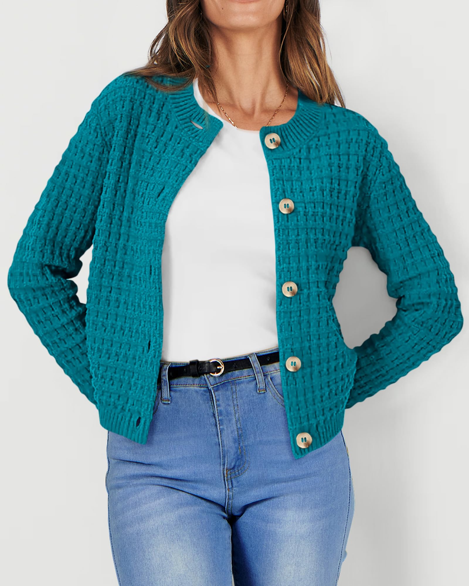 PRETTYGARDEN Women's Knit Cardigan Sweaters Casual Long Sleeve Open Front Button Down Trendy Jackets Outerwear