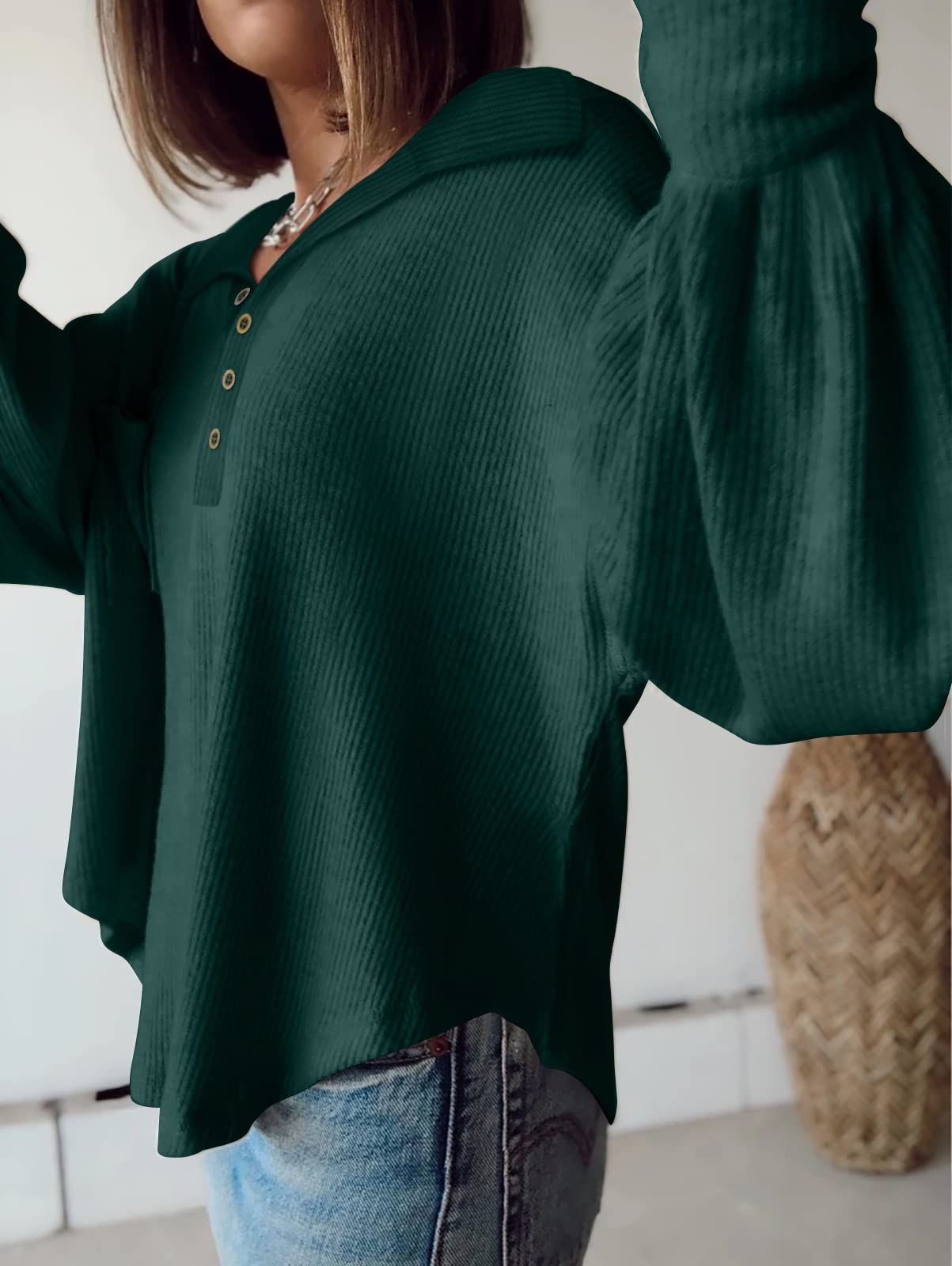 FreshPretty Womens Fall Fashion Long Sleeve Shirts Casual V Neck Ribbed Knit Blouses Pullover Trendy Loose Fit Tunic Tops