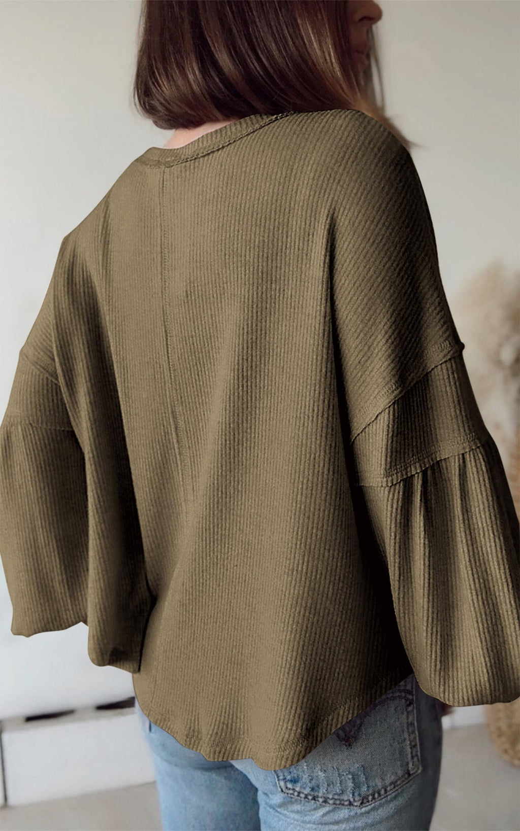 FreshPretty Womens Fall Fashion Long Sleeve Shirts Casual V Neck Ribbed Knit Blouses Pullover Trendy Loose Fit Tunic Tops