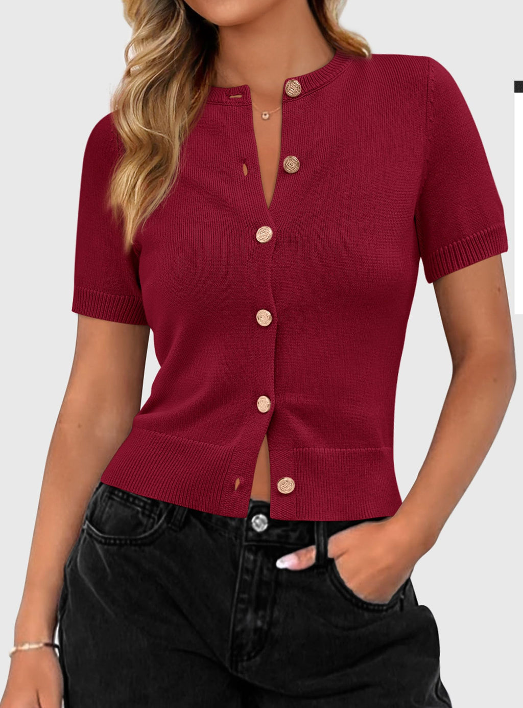 PRETTYGARDEN Womens Casual Summer Short Sleeve Cardigans Button Down Knitted Sweater Basic Crew Neck Crop Tops
