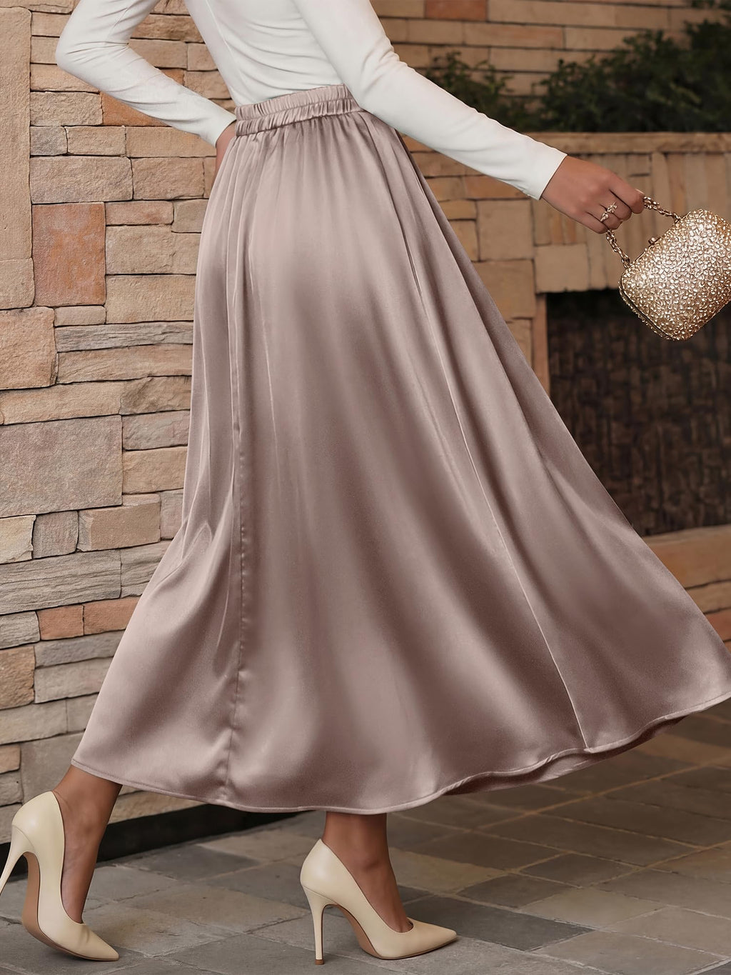 BTFBM Satin Skirts for Women Summer Elegant Flowy A-Line Cocktail Formal Silk Spring Maxi Skirt Night Out Outfits