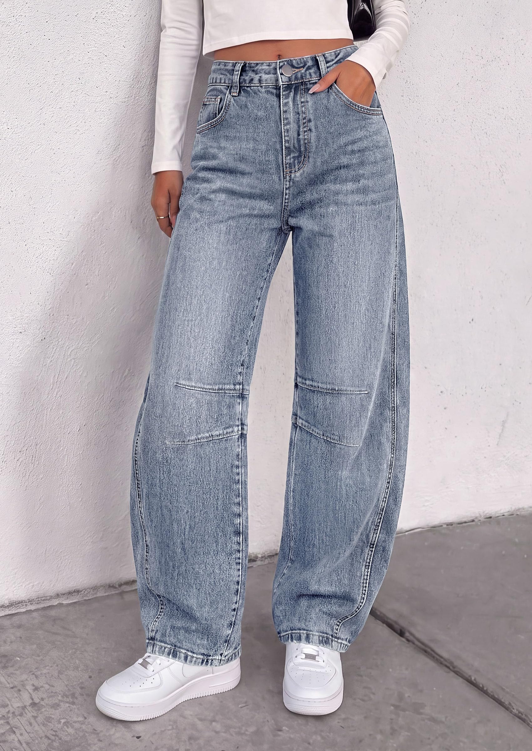 PRETTYGARDEN Women's Barrel Baggy Jeans High Waisted Pants