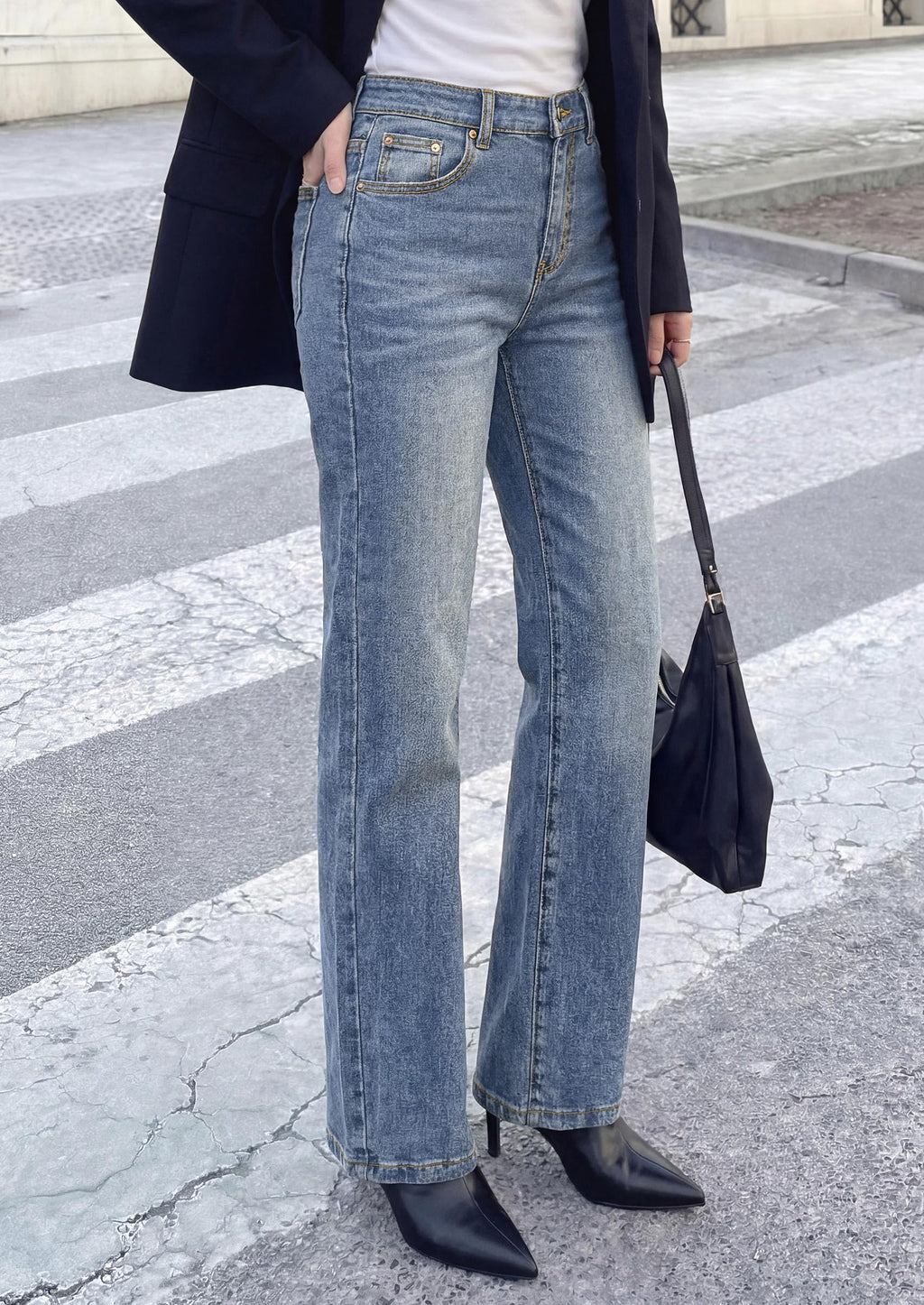 PRETTYGARDEN Womens Jeans Straight Leg Stretchy High Waist | Classic Rigid Structured Tummy Control Pants with Practical Pockets, Ideal for Business Office, Daily Casual, Back to School