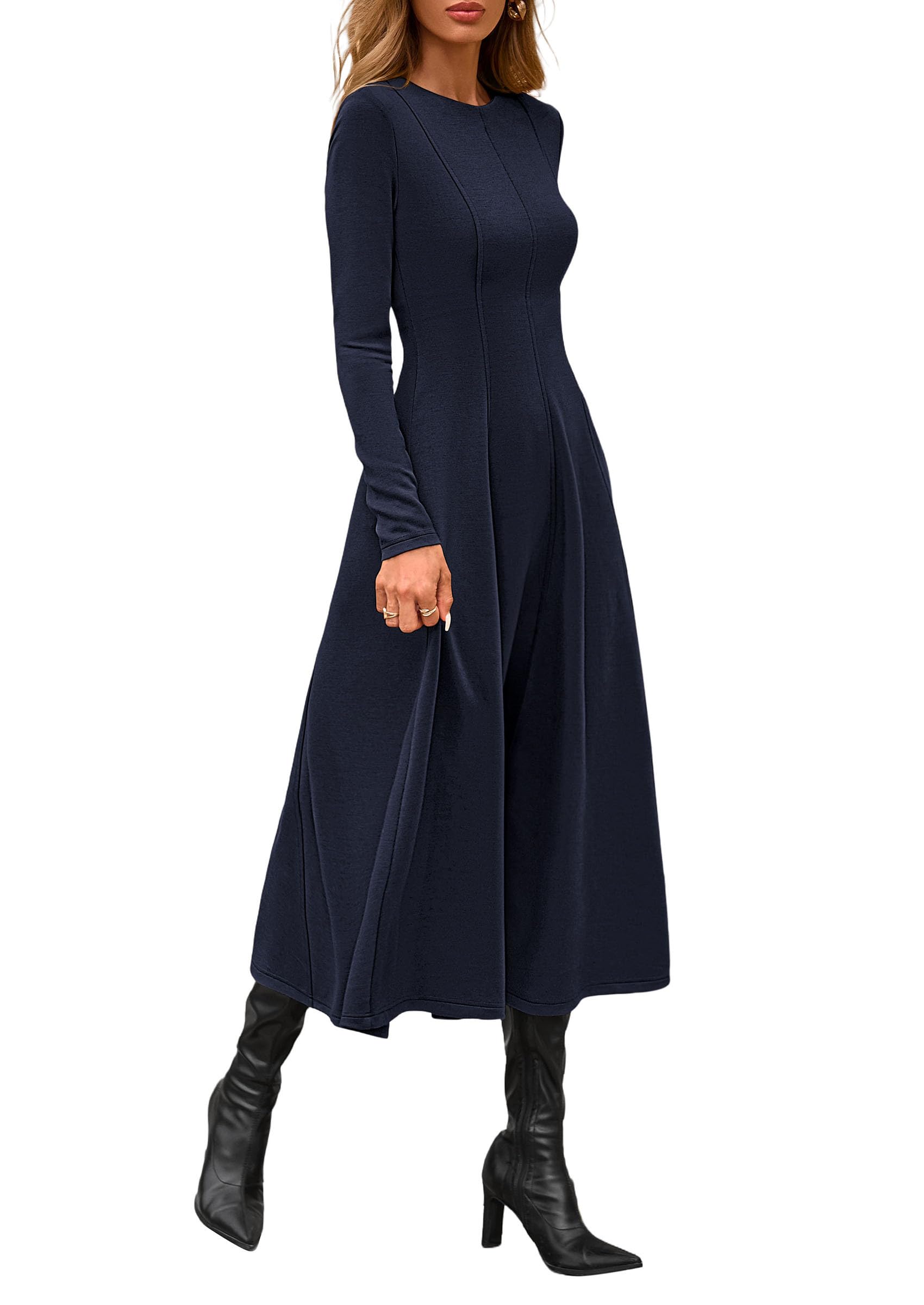 PRETTYGARDEN Cocktail Dresses for Women  Elegant Classy Fall Long Sleeve Midi A Line Flowy Modest Winter Party Dress