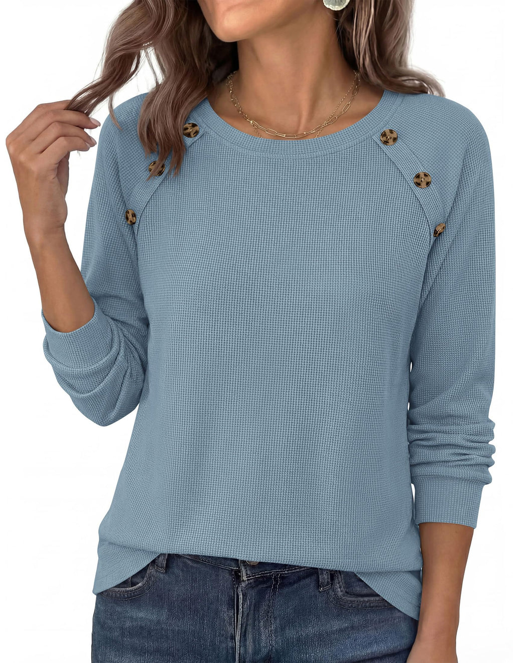 PRETTYGARDEN Long Sleeve Shirts for Women Waffle Knit Tops Fall Fashion Dressy Casual Loose Tunic Blouse Winter Clothing