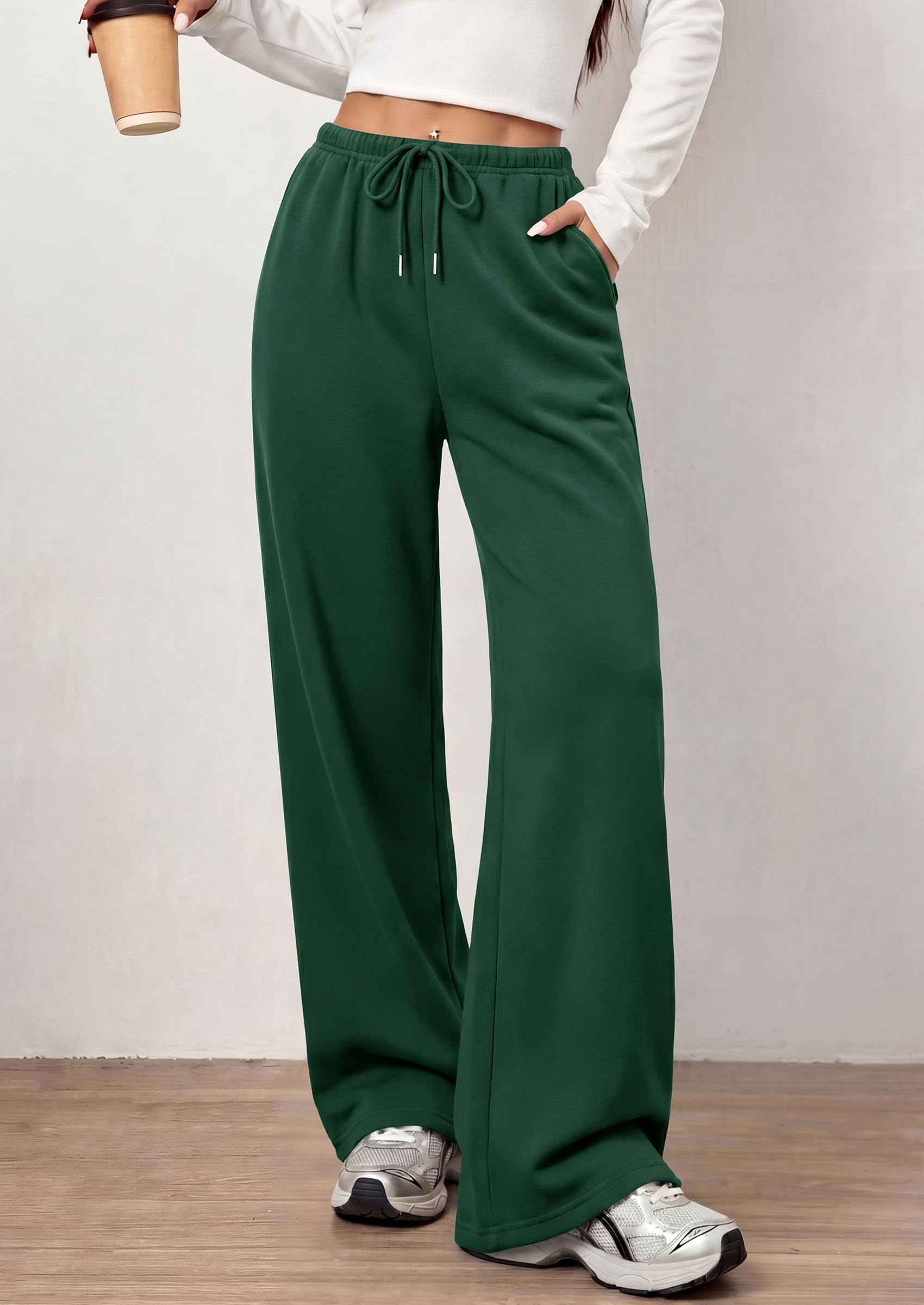 PRETTYGARDEN Womens Wide Leg Sweatpants Fleece Lounge Pants | Elastic Drawstring Waist,Baggy Jogger Yoga Sweat pants,Pockets,Fall Winter Clothes,Loose Daily Casual & Loungewear Trousers