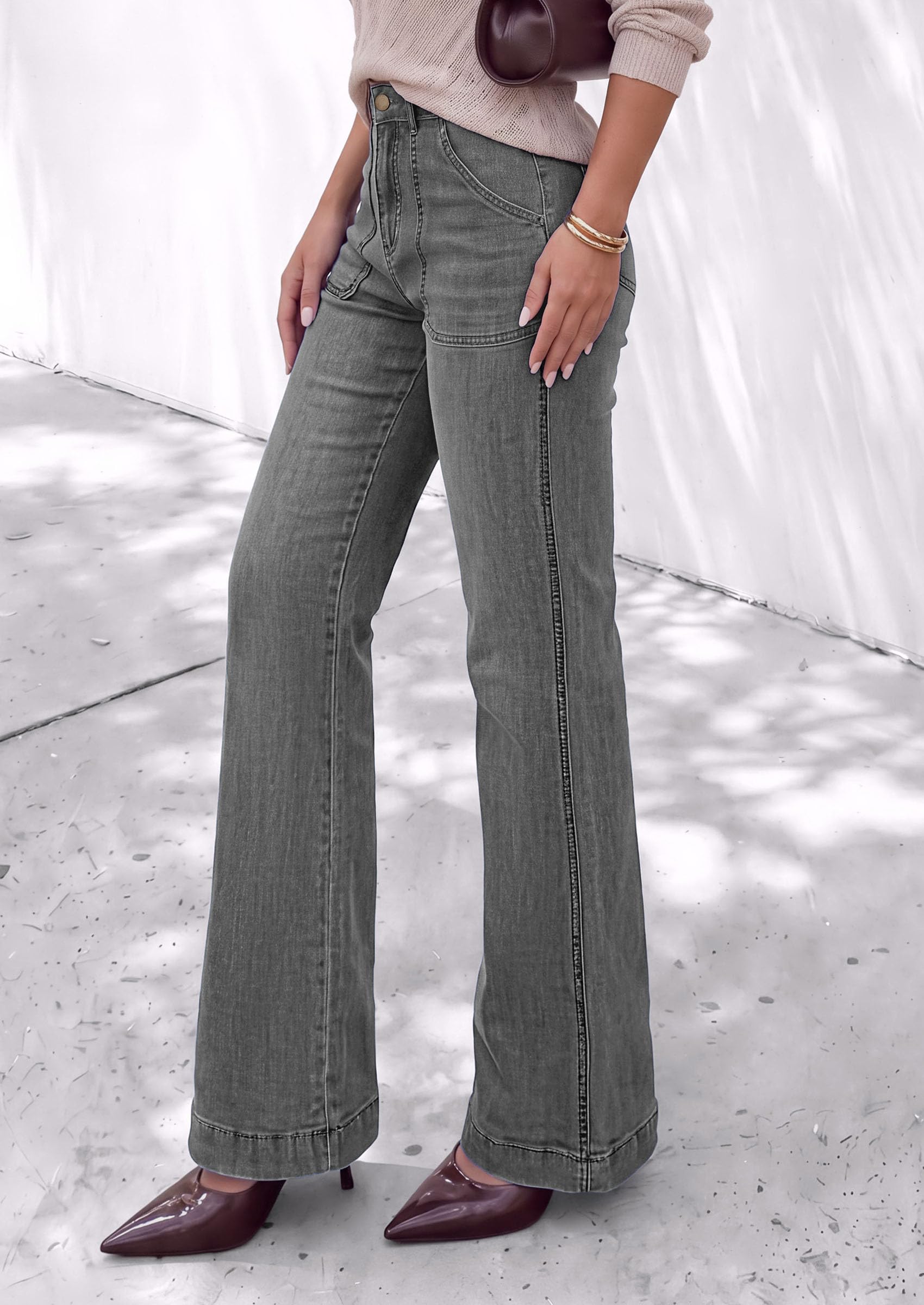 PRETTYGARDEN Womens High Waisted Wide Leg Jeans Demin Pants