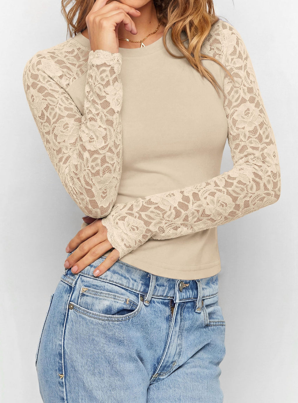 PRETTYGARDEN Sheer Lace Raglan Long Sleeve Shirts for Women