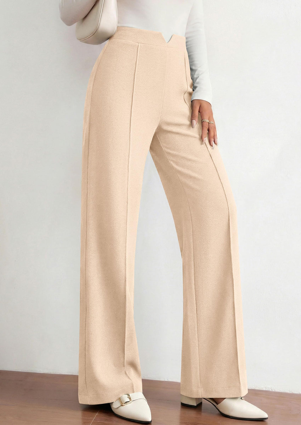 PRETTYGARDEN Women's Dressy Casual Wide Leg Palazzo Pants | V Notch High Waist, Soft Stretchy Knit Flowy Long Lounge Trousers, Casual Daily Office Work Outfits, 2026 Fall Clothes