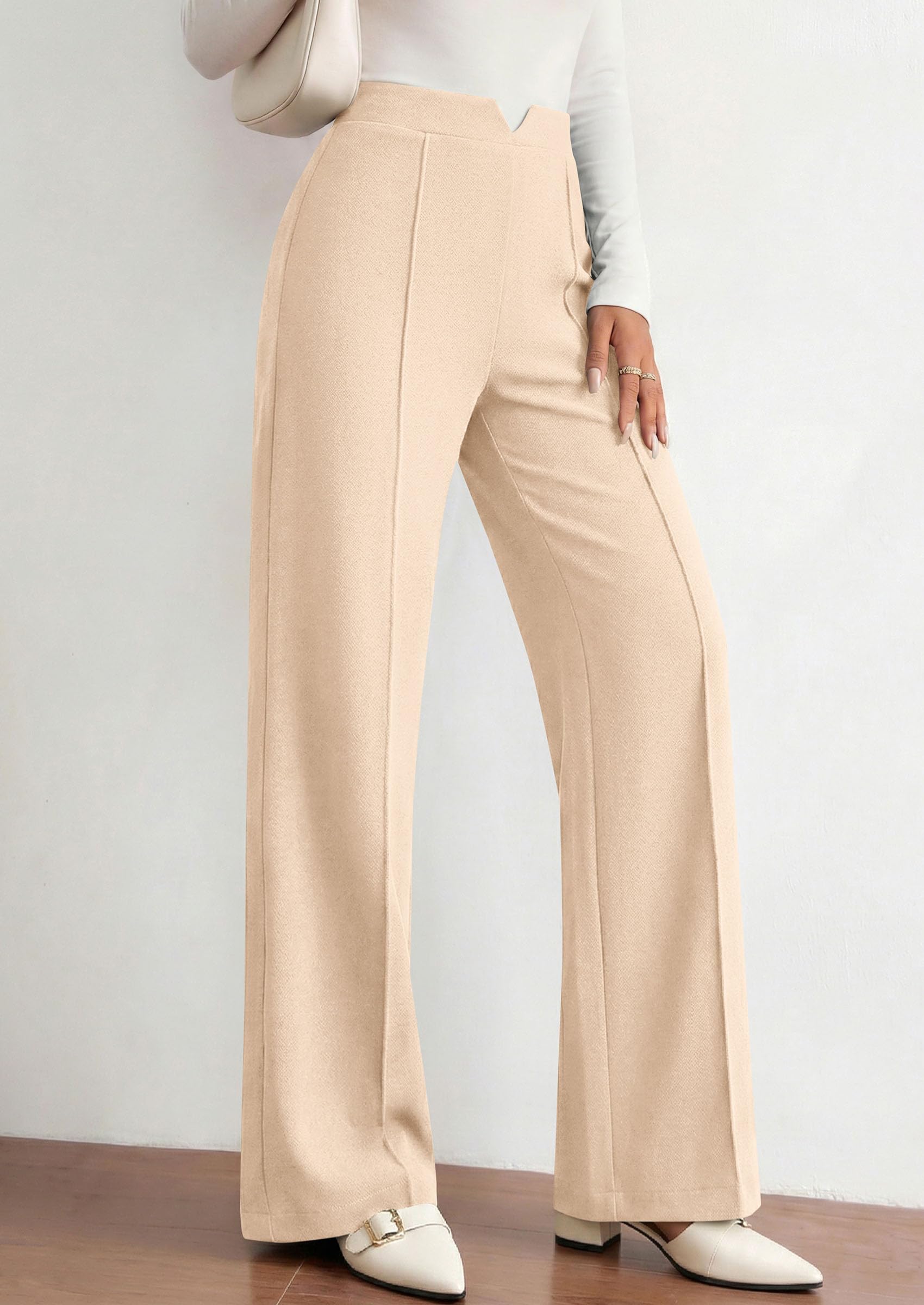 PRETTYGARDEN Women's Dressy Casual Wide Leg Palazzo Pants | V Notch High Waist, Soft Stretchy Knit Flowy Long Lounge Trousers, Casual Daily Office Work Outfits, 2026 Fall Clothes