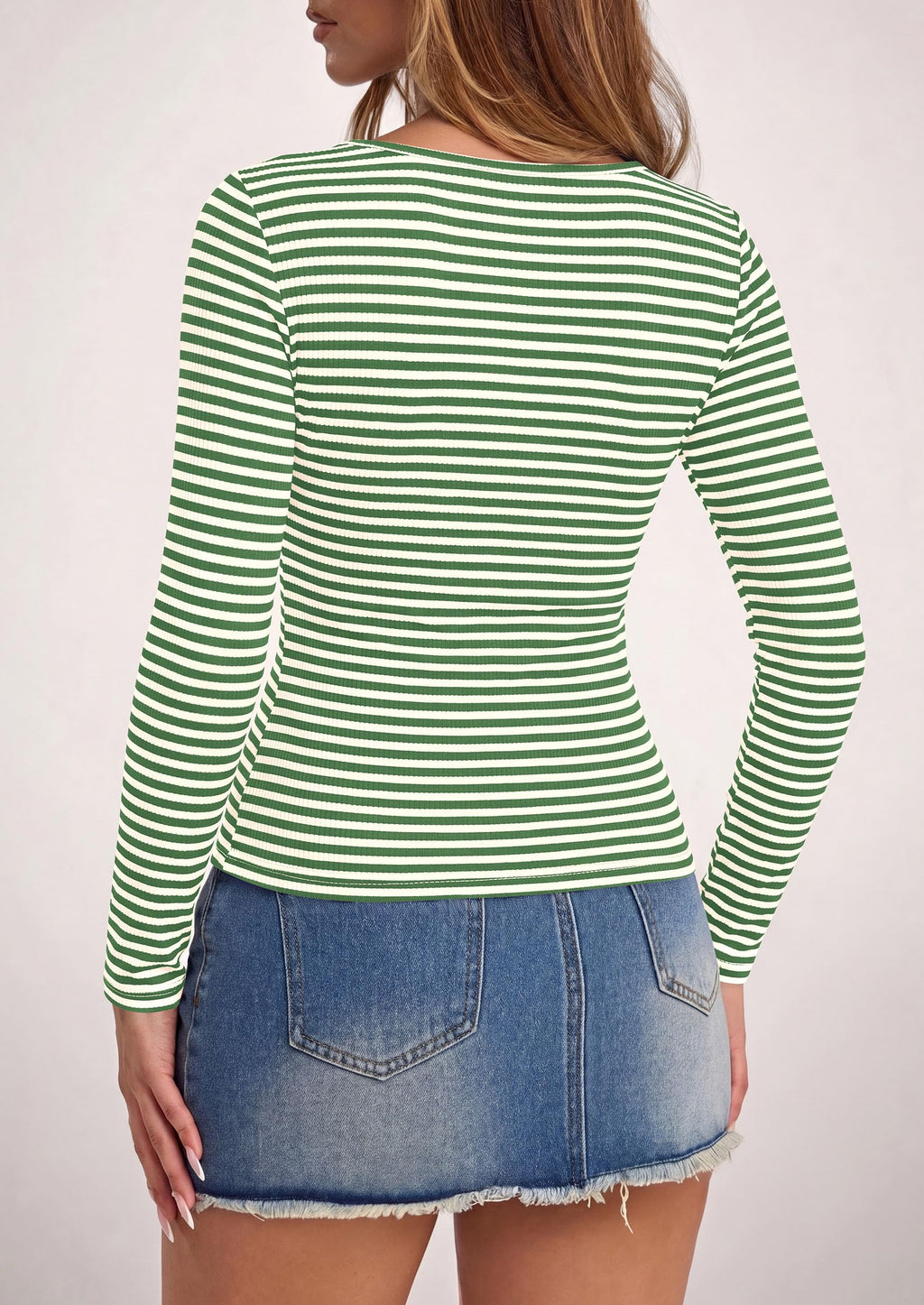 PRETTYGARDEN Long Sleeve Striped Shirts for Women Soft Ribbed Knit ,Y2k Tshirt,Slim Fit Layering,Cute Tops,Basic Tee,Business Casual Outfits,Spring Fall Trendy Clothes