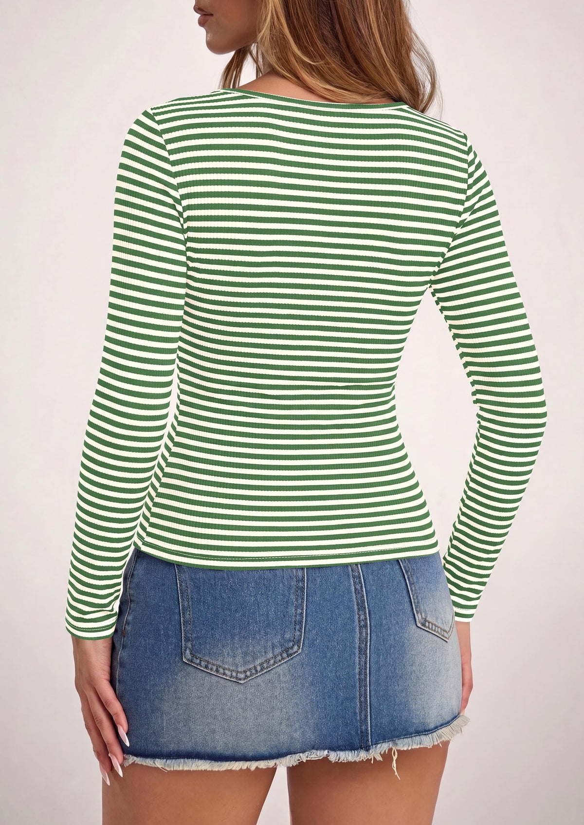 PRETTYGARDEN Long Sleeve Striped Shirts for Women Soft Ribbed Knit ,Y2k Tshirt,Slim Fit Layering,Cute Tops,Basic Tee,Business Casual Outfits,Spring Fall Trendy Clothes