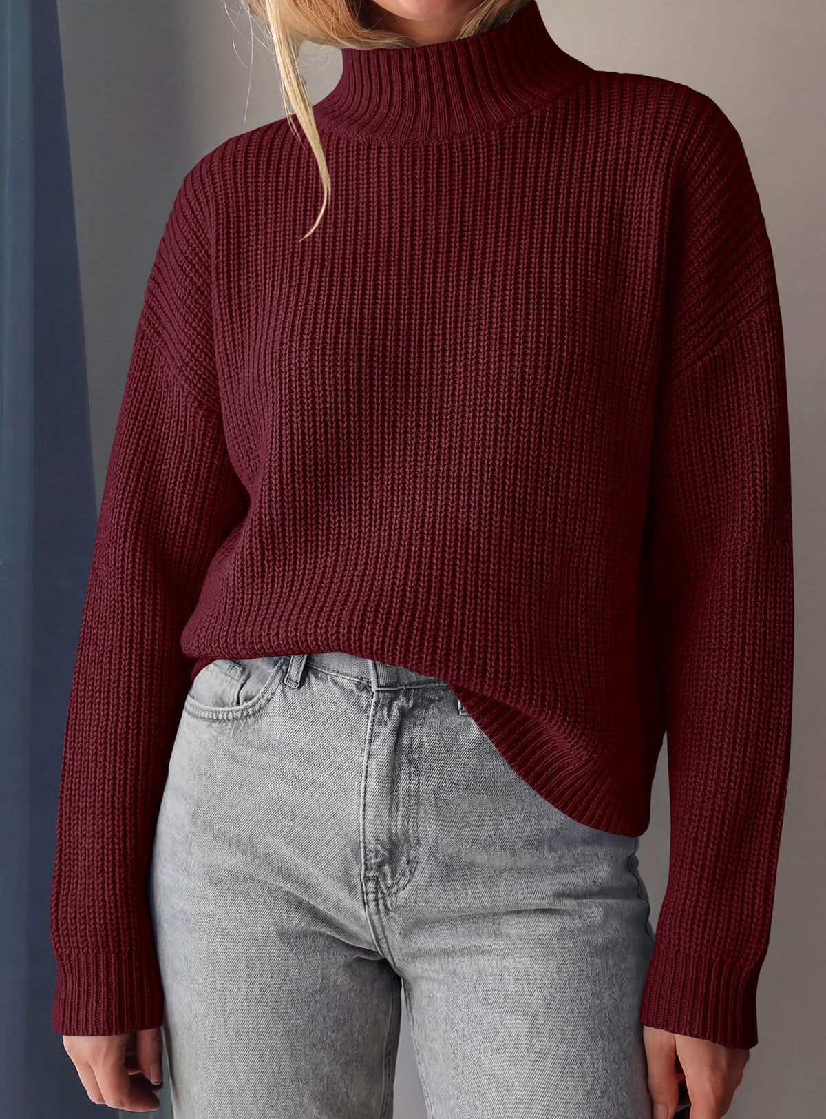 PRETTYGARDEN Women's Chunky Knit Fall Mock Turtleneck Pullover Sweaters,Long Sleeve Shirts, Casual Work Office Clothes, Going Out Tops, Trendy Winter Holiday Sweater, Loose Fit, Soft Cozy Layering