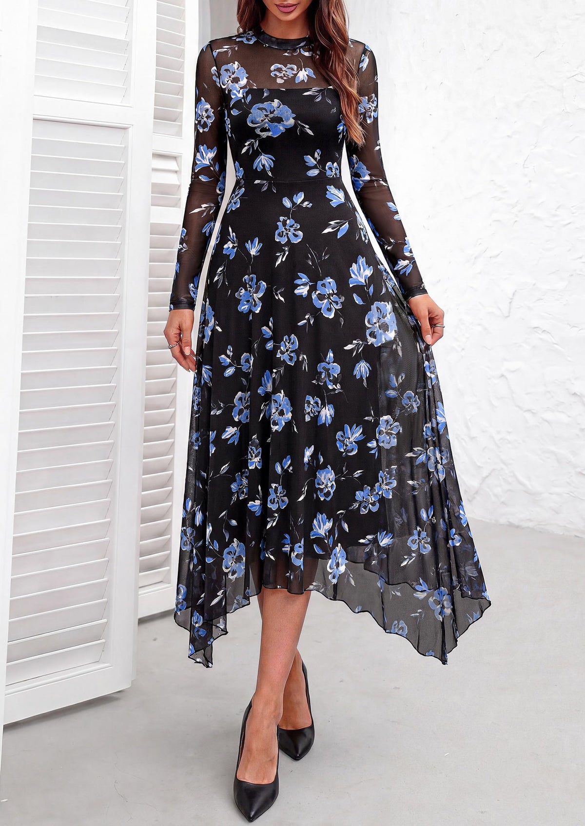 PRETTYGARDEN Women's Floral Mesh Midi Dress