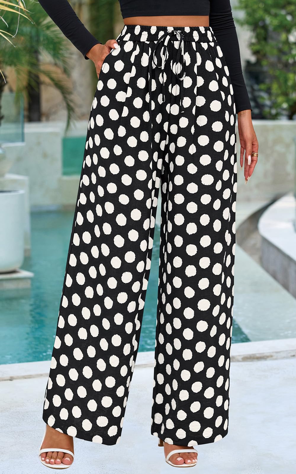 PRETTYGARDEN Womens Pants Elastic Waist Floral Lightweight Palazzo Pants for Women Casual Lounge Wide Leg Pants Woman