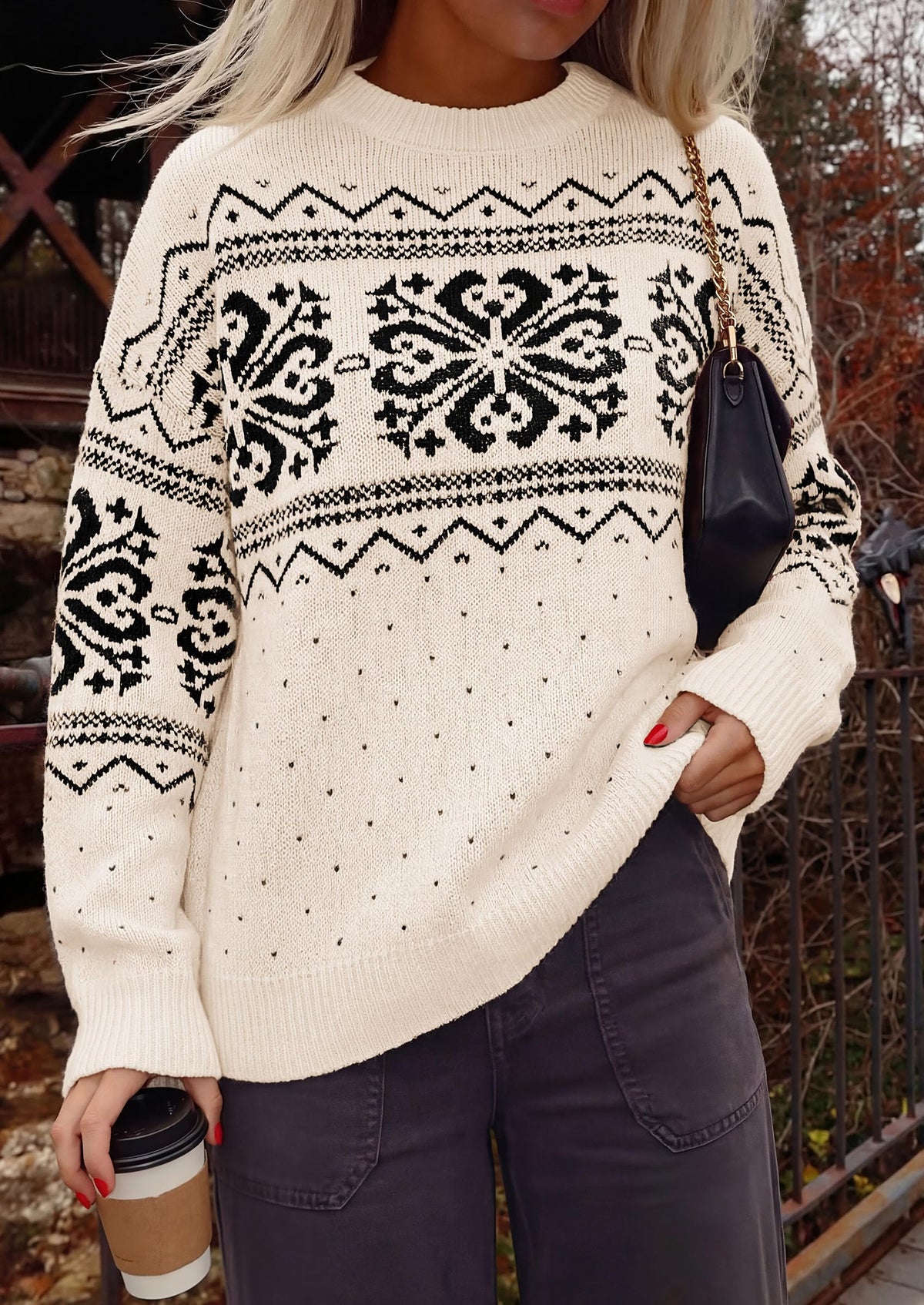 PRETTYGARDEN Women's Fair Isle Oversized Sweater | Relaxed Fit, Soft Cozy Knit, Long Sleeve Pullover, Crew Neck, Going Out Tops, Fall Holiday Outfits, Winter Fashion Clothing