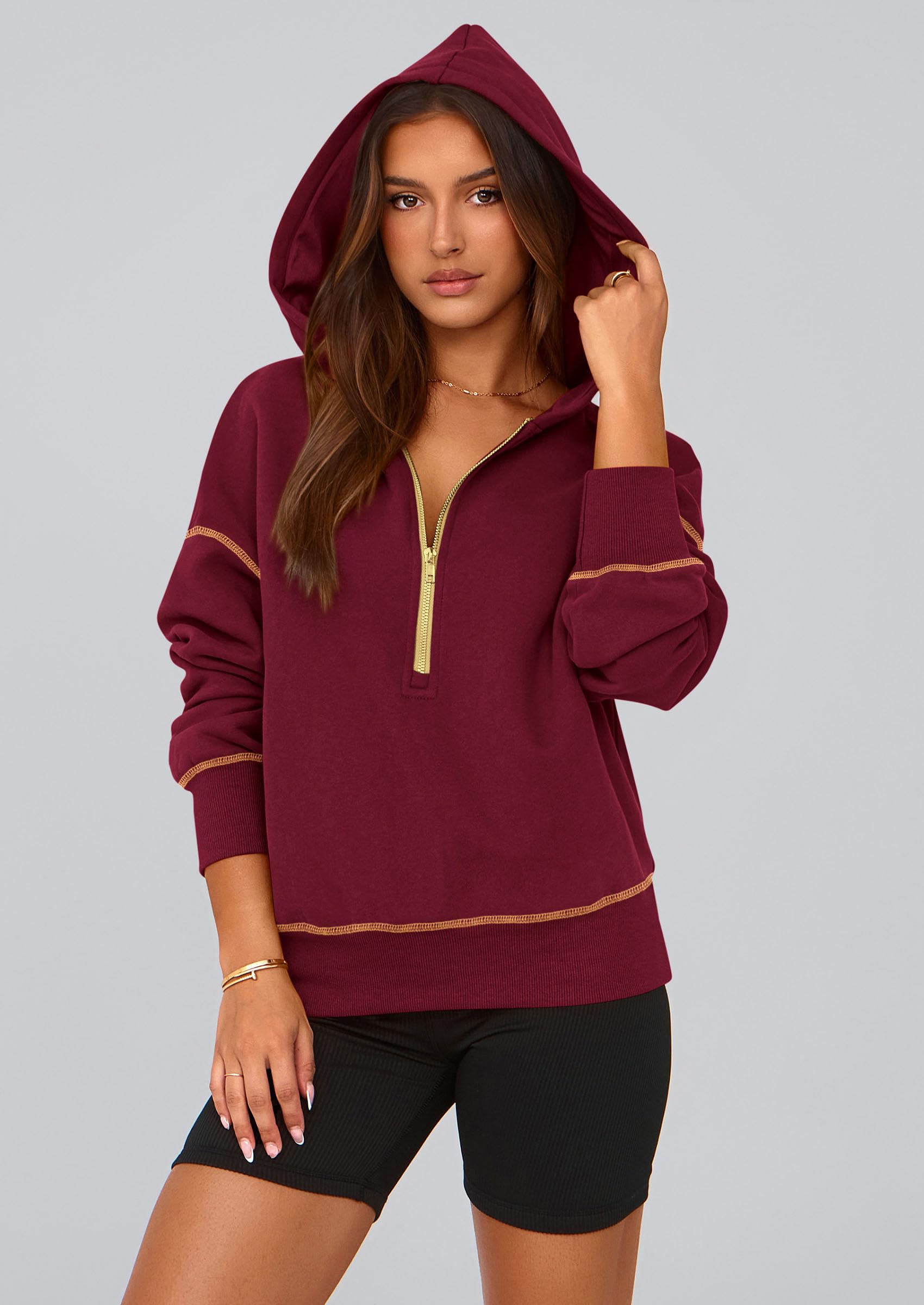 PRETTYGARDEN Women's  Fall Hooded Sweatshirts Long Sleeve Half Zip Cropped Hoodies Pullover Winter Fashion Clothes