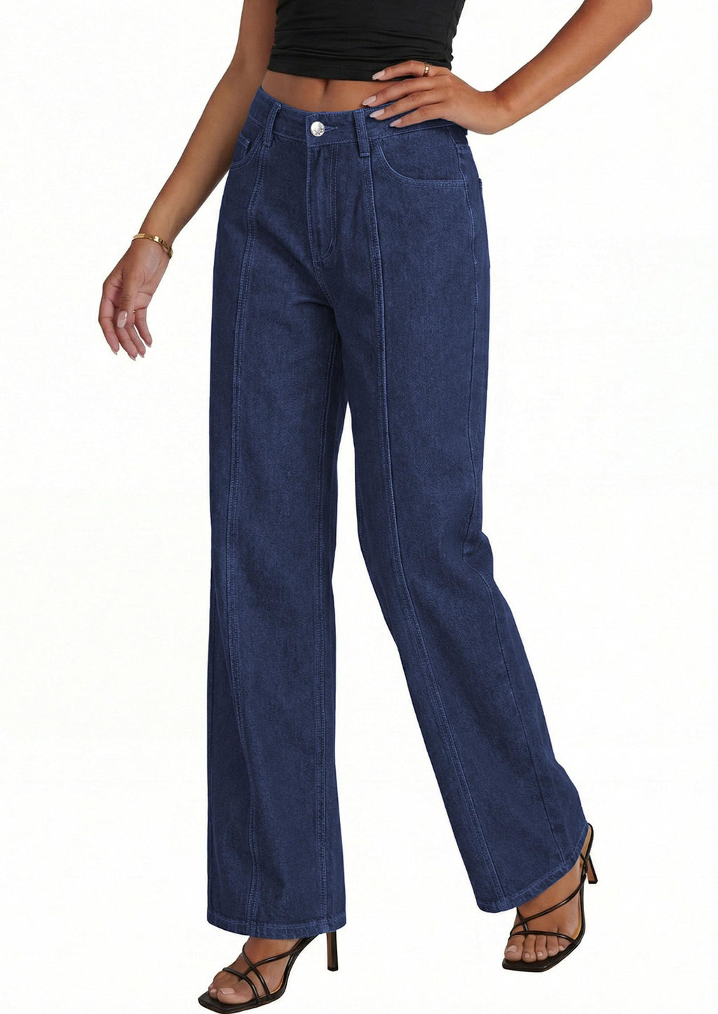 PRETTYGARDEN Women's Wide Leg Jeans High Waisted Stretchy Baggy Seamed Front Denim Palazzo Pants Summer Fashion Clothes