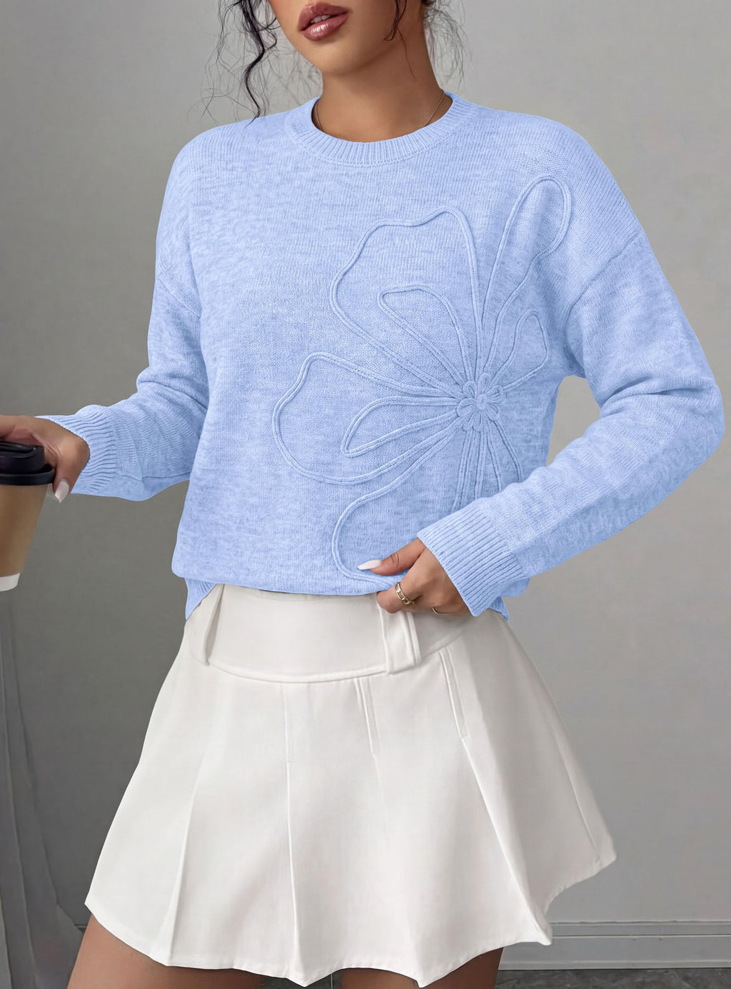 PRETTYGARDEN Women Fall Sweaters Trendy Floral Knit Pullover | Flower Embroidered Tops, Crew Neck, Soft Long Sleeve Shirts, Cozy Winter Layering Clothes for Casual Outing, Holiday Party
