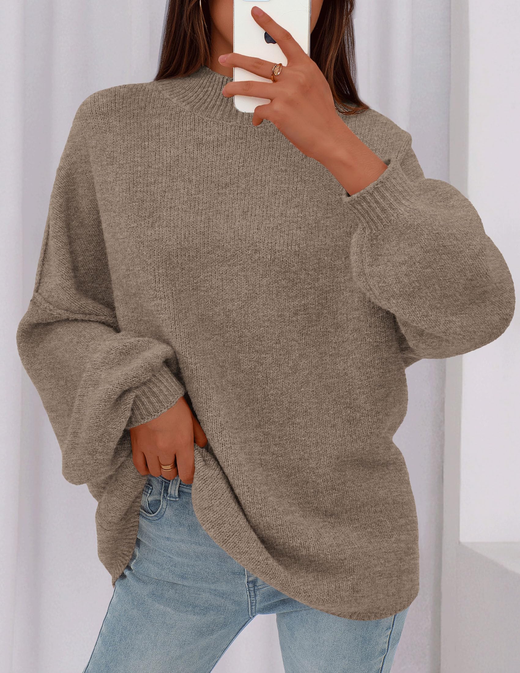 PRETTYGARDEN Women's 2026 Fall Oversized Sweaters Chunky Knit Mock Neck Long Sleeve Casual Trendy Pullover Winter Clothes