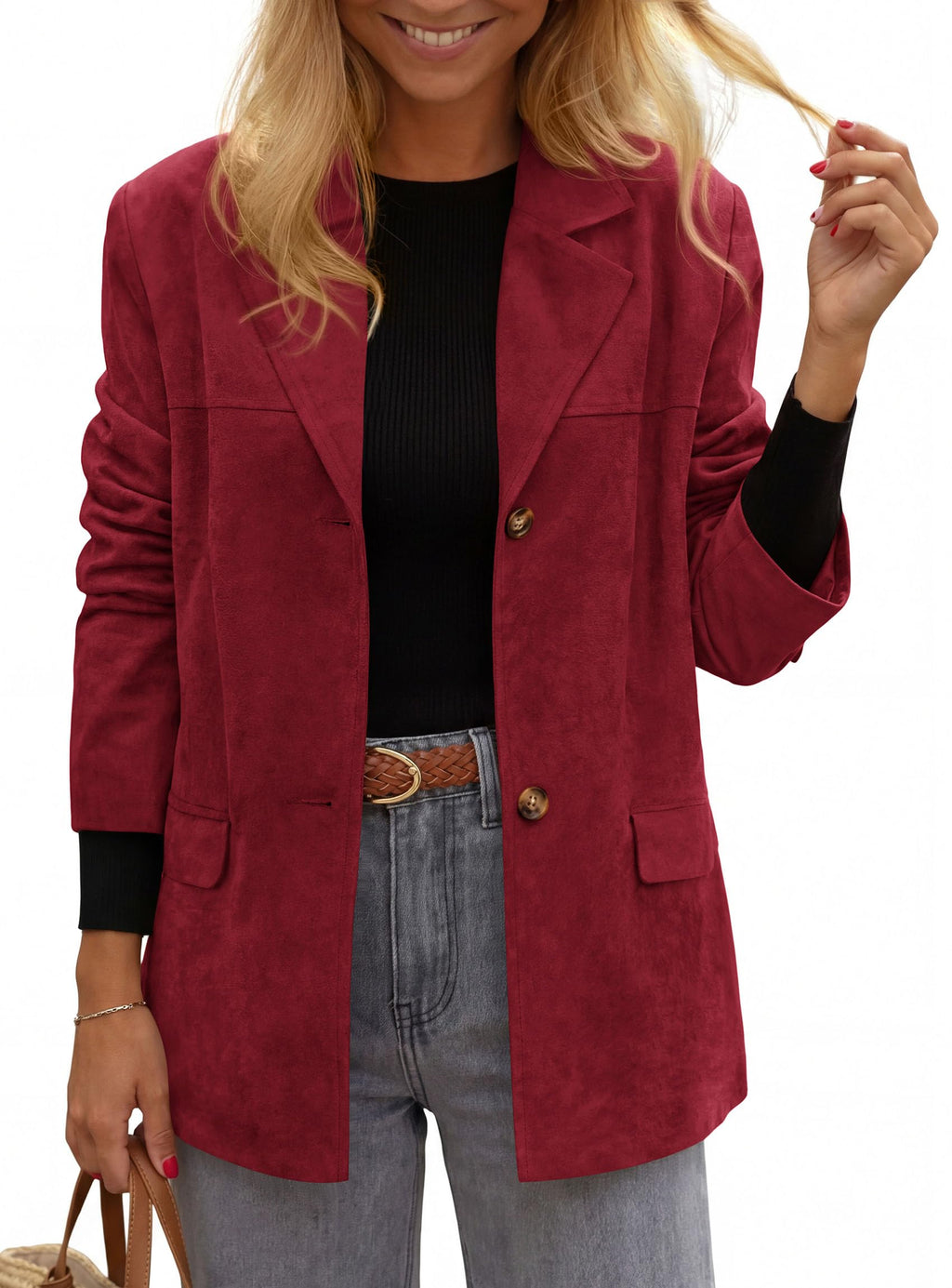 PRETTYGARDEN Women's Faux Suede Western Blazer Jacket