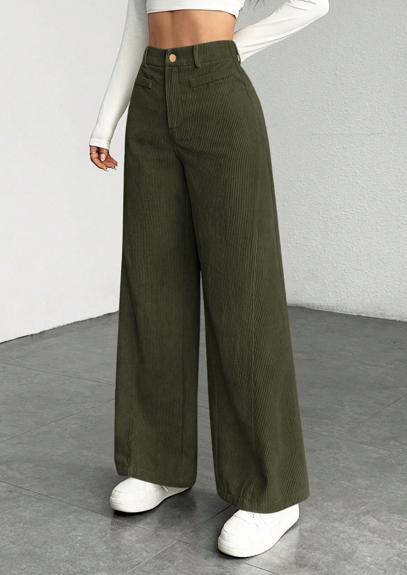 PRETTYGARDEN Women's High Waisted Corduroy Pants Casual