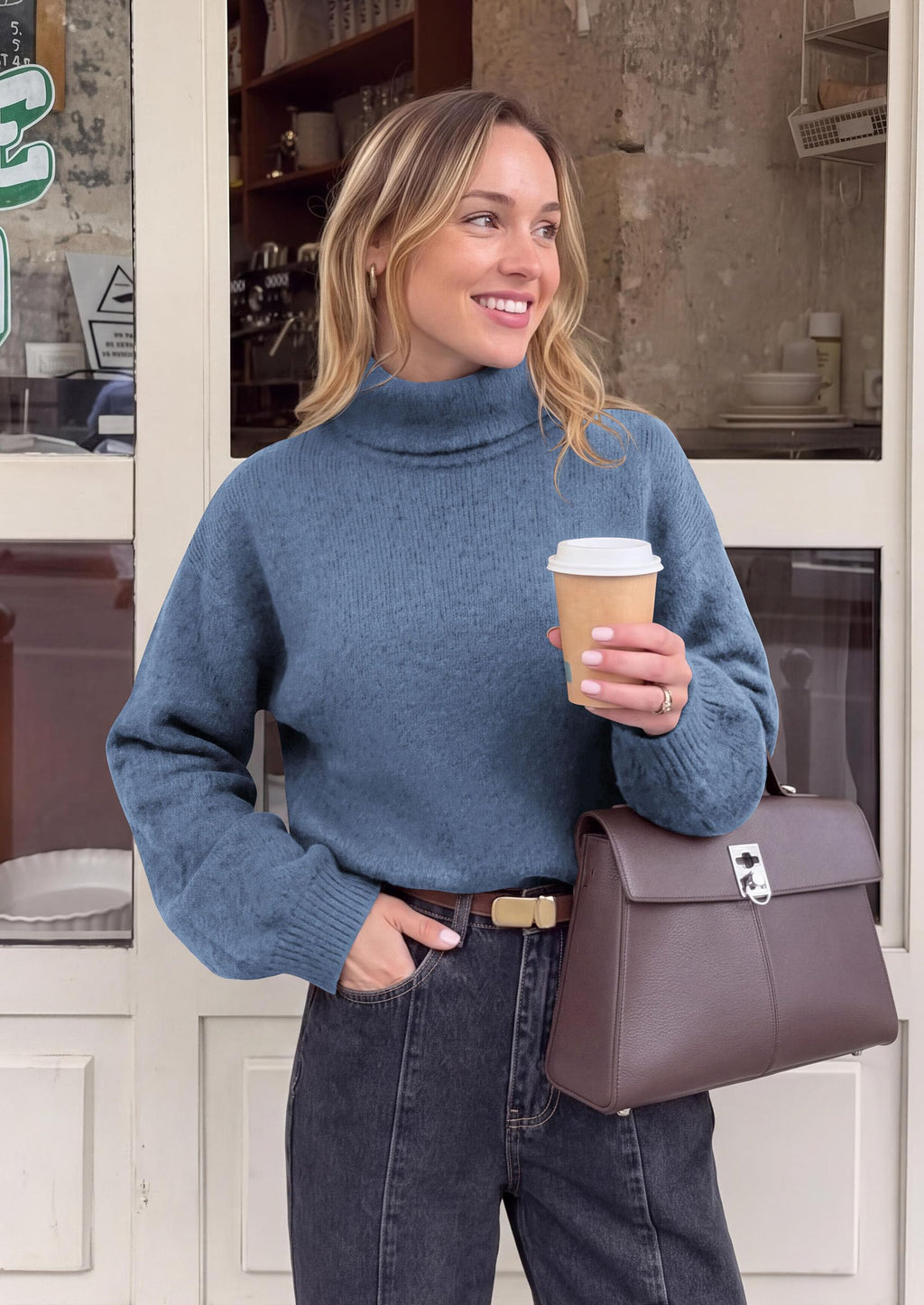 PRETTYGARDEN Women's Winter Turtleneck Sweaters Oversized Warm Pullover,Cozy Chunky Knit Sweater, Long Sleeve Tunic, Loose Fit Dressy Casual Tops, Trendy Fall Fashion Clothing, Holiday Outfits