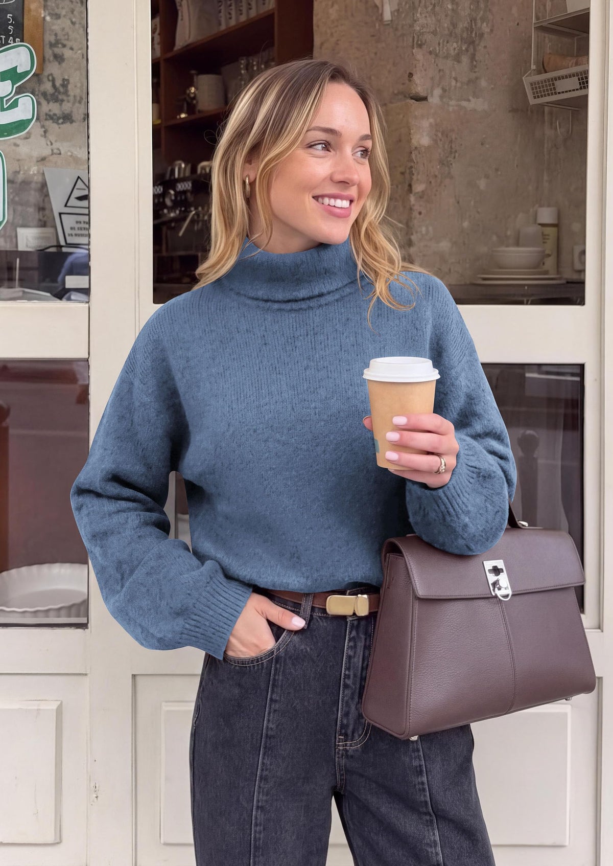 PRETTYGARDEN Women's Winter Turtleneck Sweaters Oversized Warm Pullover,Cozy Chunky Knit Sweater, Long Sleeve Tunic, Loose Fit Dressy Casual Tops, Trendy Fall Fashion Clothing, Holiday Outfits