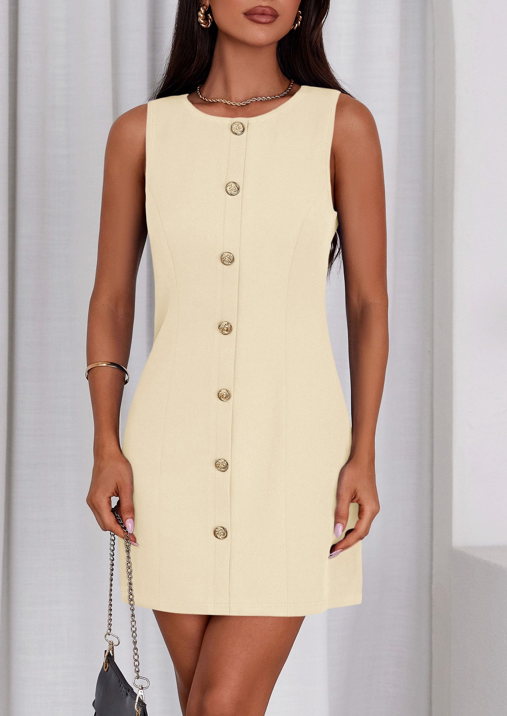 PRETTYGARDEN Work Dresses for Women  Summer Business Formal Short Dress Sleeveless Button Down Elegant Office Outfits