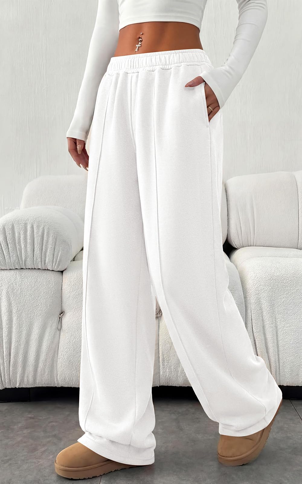 PRETTYGARDEN Fall Womens Sweatpants Baggy Wide Leg Pants with Pockets | Elastic Waist Loose Lounge Pants for Women, Tailored Soft Cotton Sweatpants Women, Fashion Y2k Outfits, Jogger Sweatpant