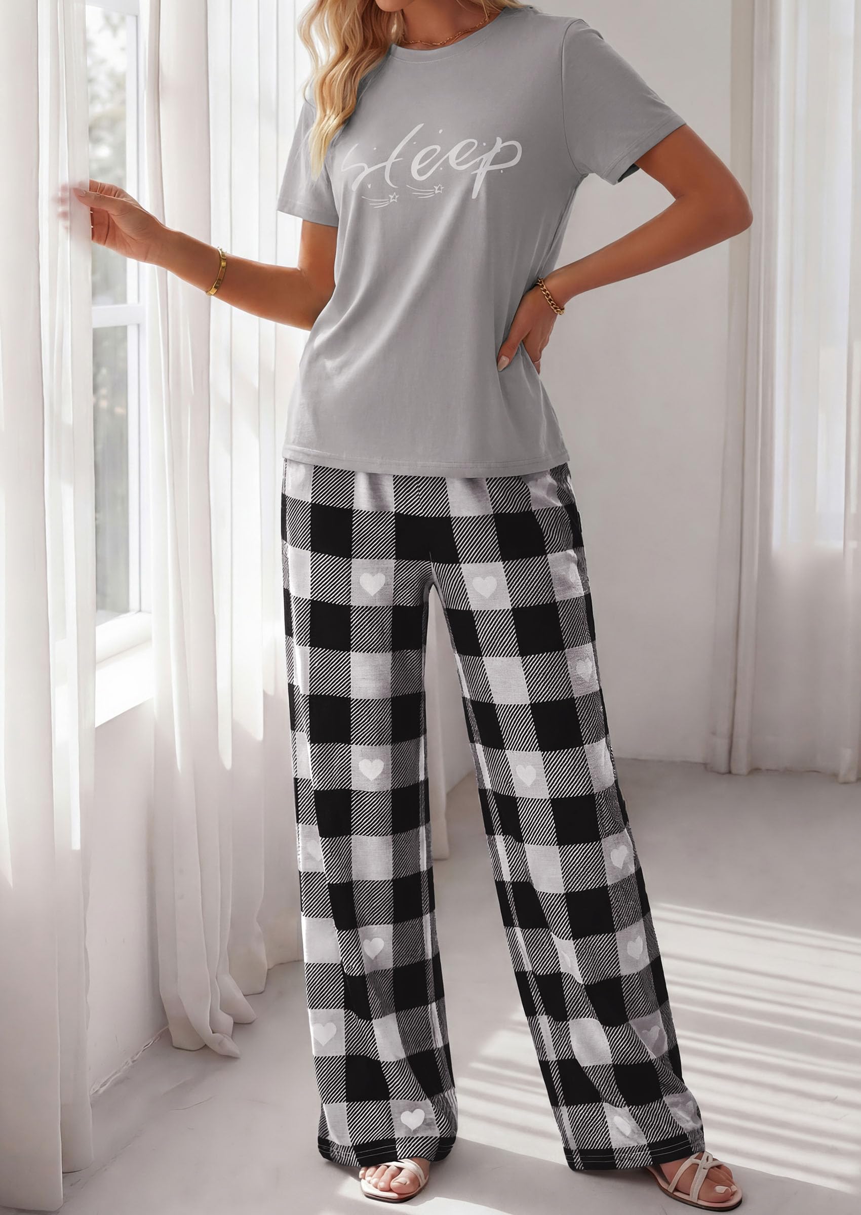 PRETTYGARDEN Womens Pajama Sets 2 Piece Lounge PJ Set Summer Soft Sleepwear Short Sleeve Top Loose Pants Spring Outfits