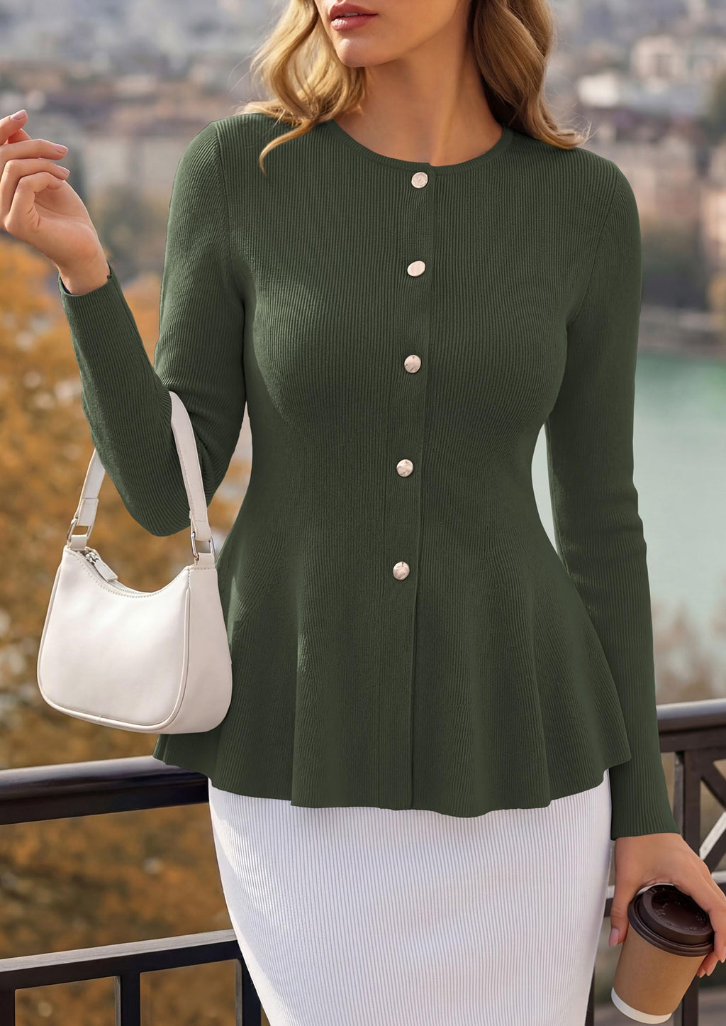 PRETTYGARDEN Women's Fall Lightweight Cardigan Sweaters | Long Sleeve Peplum Tops, Button Up, Slim Fitted, Flared Hem, Soft Ribbed Knit, Business Casual Outfits, Winter Trendy Clothes