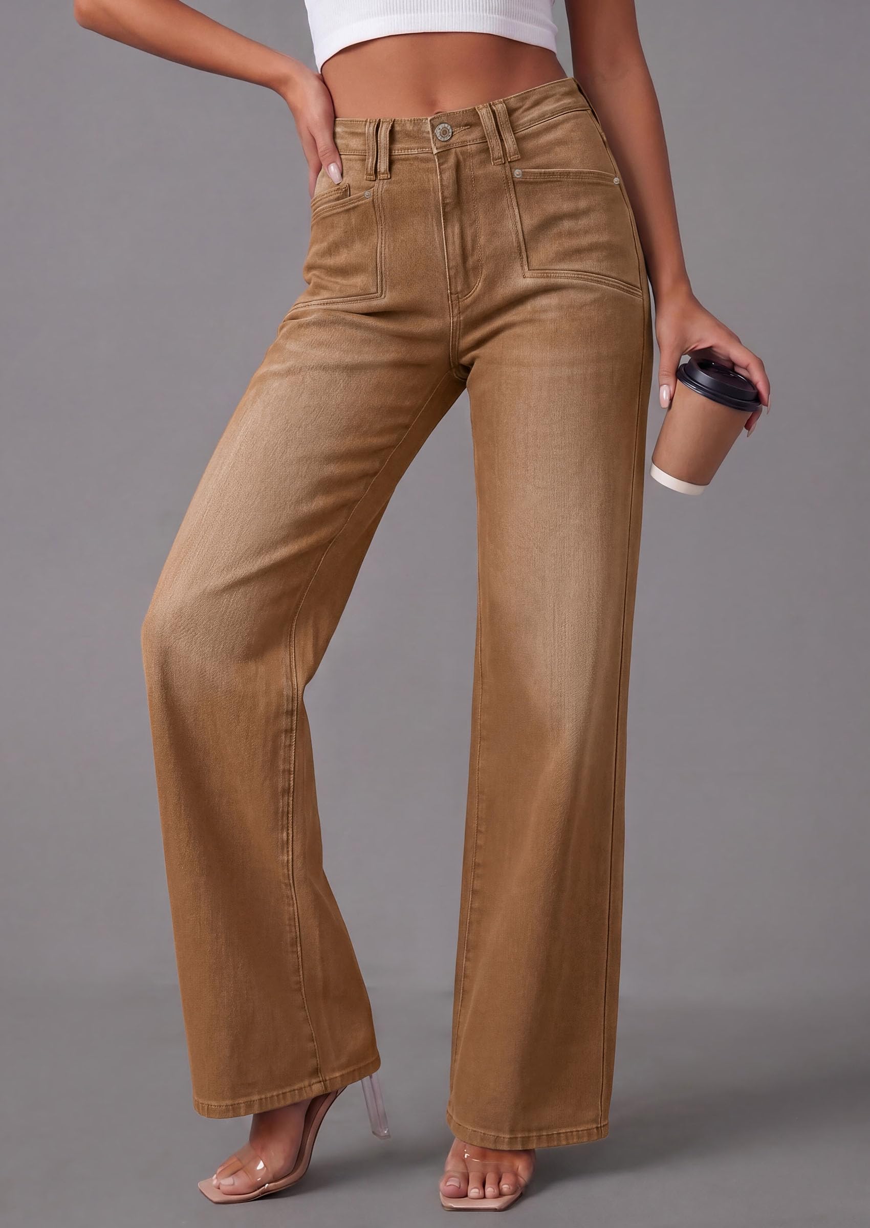 PRETTYGARDEN High Waisted Wide Leg Jeans for Women 2026 Trendy | Classic Straight Baggy Fit, Stretchy Denim Pants with Pockets, Casual Daily Work Going Out, All Season Wear