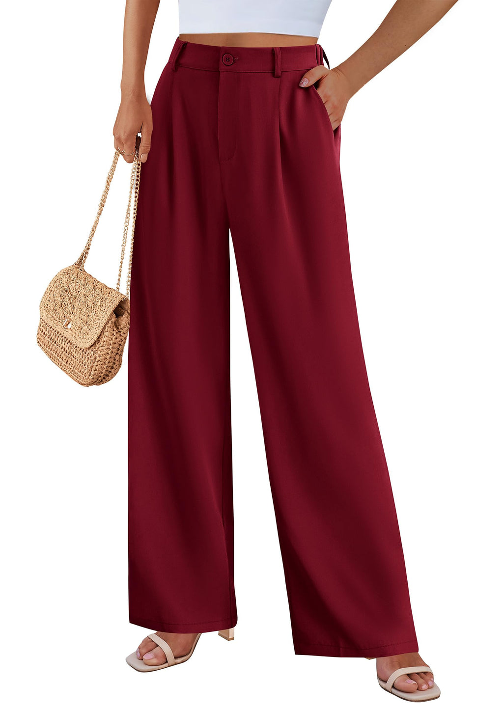 PRETTYGARDEN Wide Leg Pants for Women Trendy Fall High Waisted Business Casual Outfits Work Pant Trousers