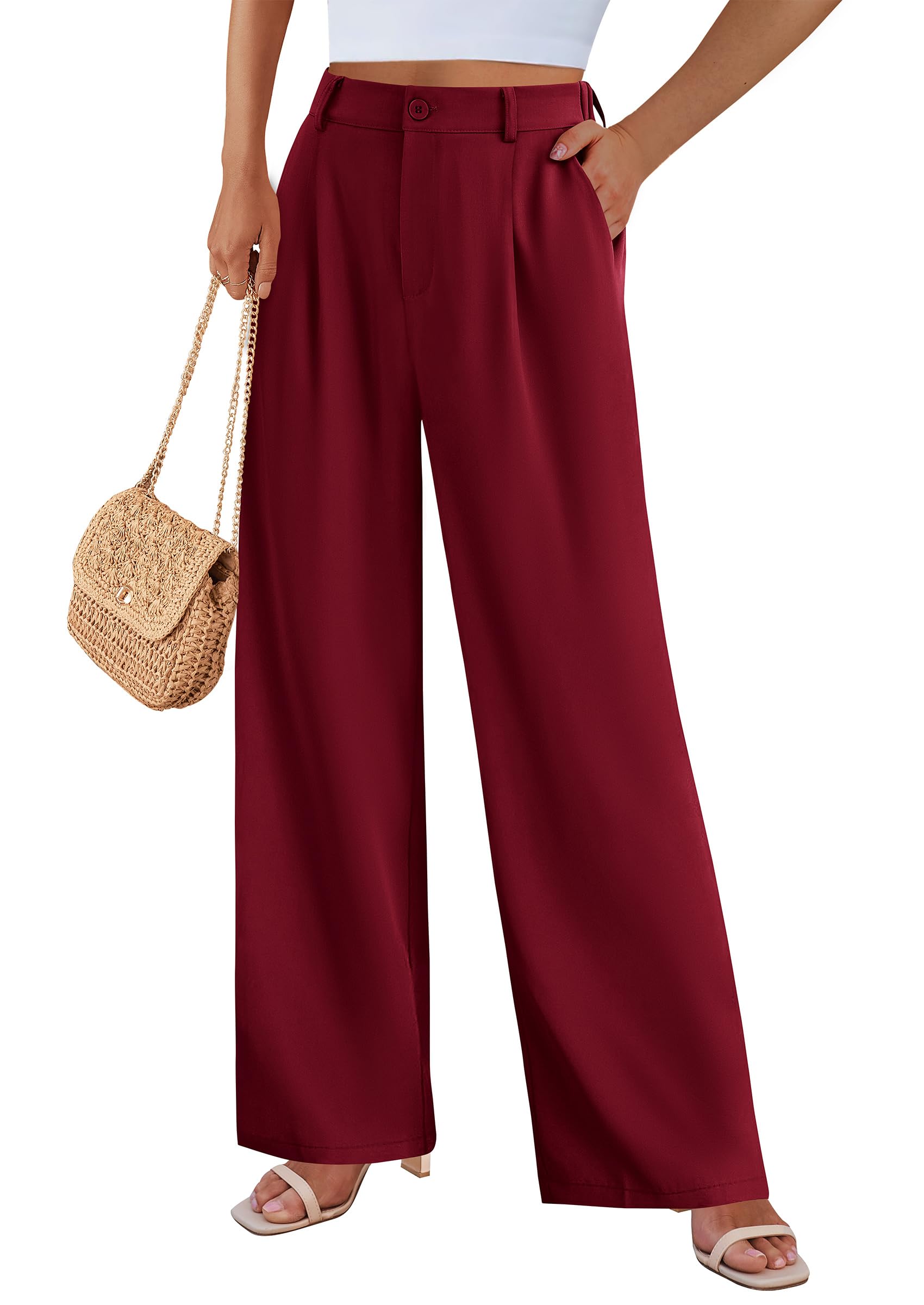 PRETTYGARDEN Wide Leg Pants for Women Trendy Fall High Waisted Business Casual Outfits Work Pant Trousers