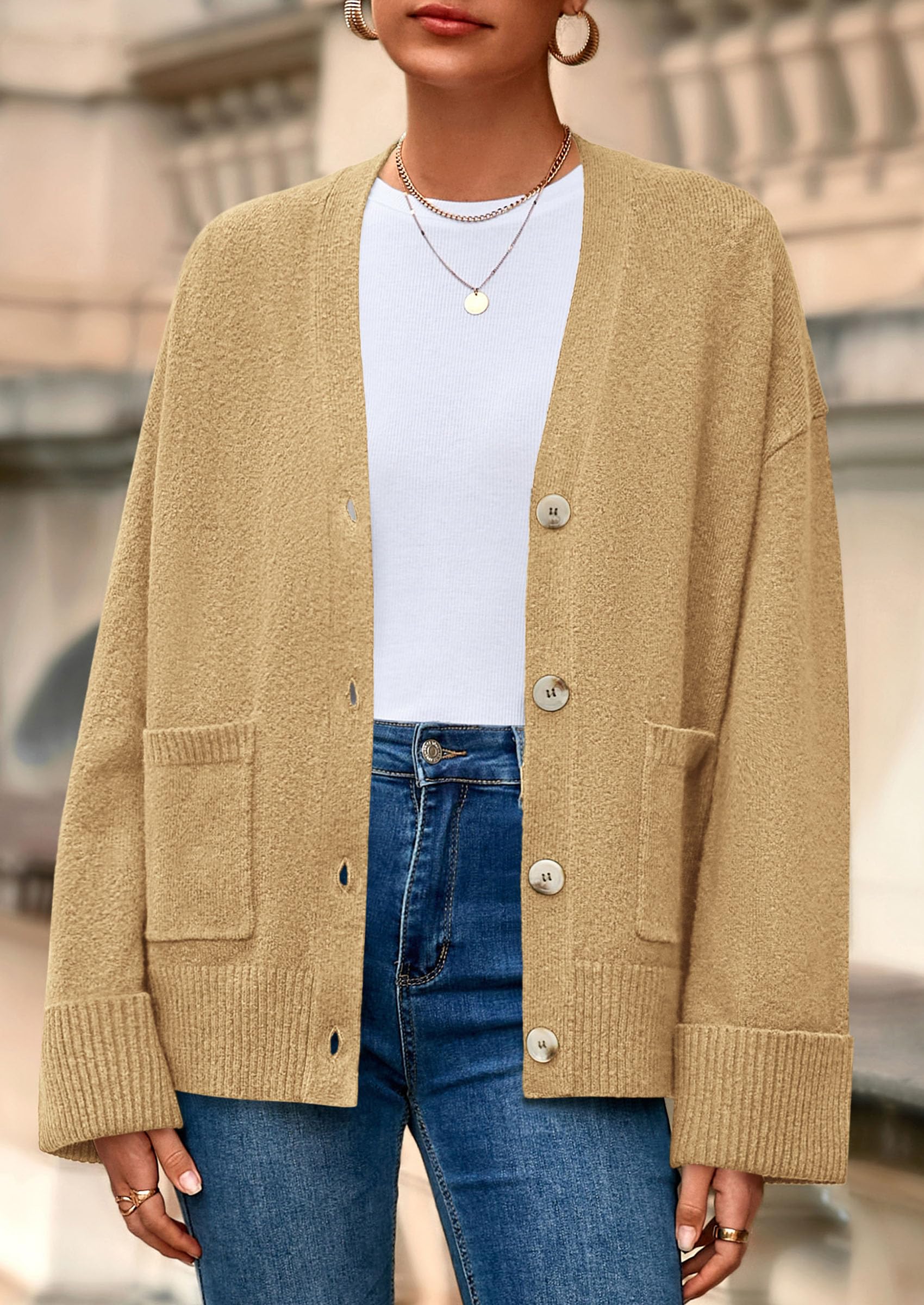 PRETTYGARDEN Women's Oversized Cardigan Sweaters Trendy Chunky Knit Long Sleeve V Neck Button Down Fall Winter Outfits
