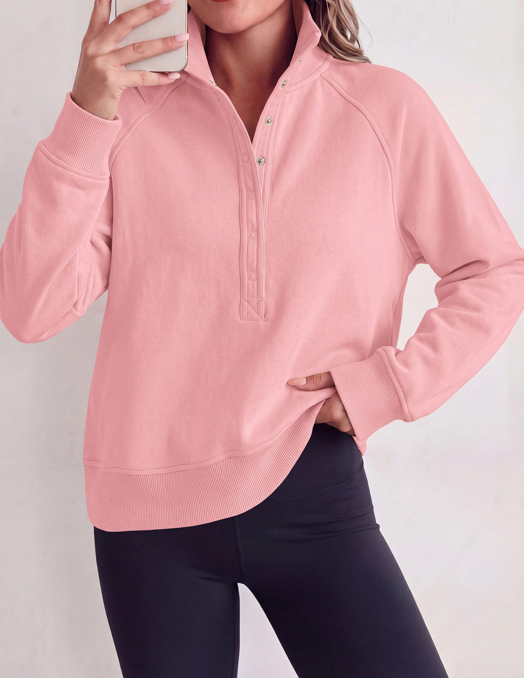 PRETTYGARDEN Women's Fall Trendy Oversized Sweatshirts Comfy Ribbed Fabric, Raglan Long Sleeve Collared, Button Up Henley Pullover Blouse, Casual Workout Tops, Y2K Fashion Clothing