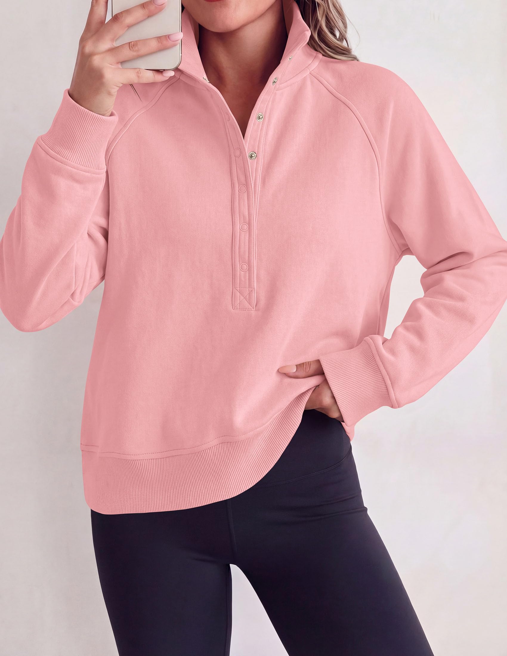 PRETTYGARDEN Women's Fall Trendy Oversized Sweatshirts Comfy Ribbed Fabric, Raglan Long Sleeve Collared, Button Up Henley Pullover Blouse, Casual Workout Tops, Y2K Fashion Clothing