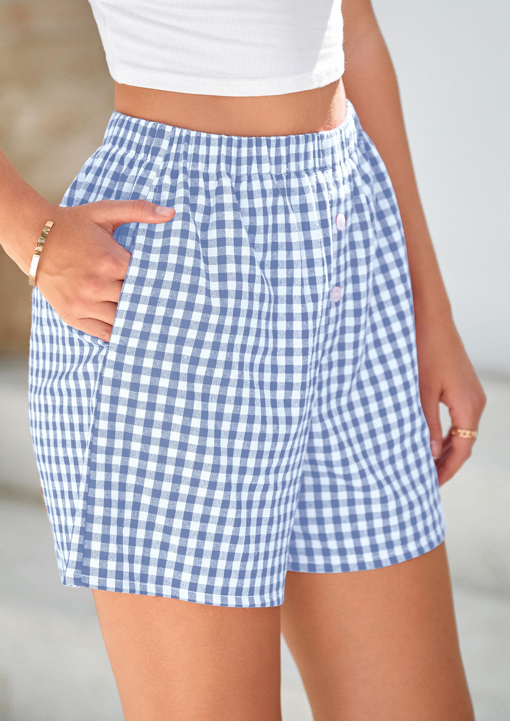 PRETTYGARDEN Womens Shorts Boxers Summer Gingham Pajama Lounge Sleep Y2K Plaid Pj Shorts Beach Bottoms