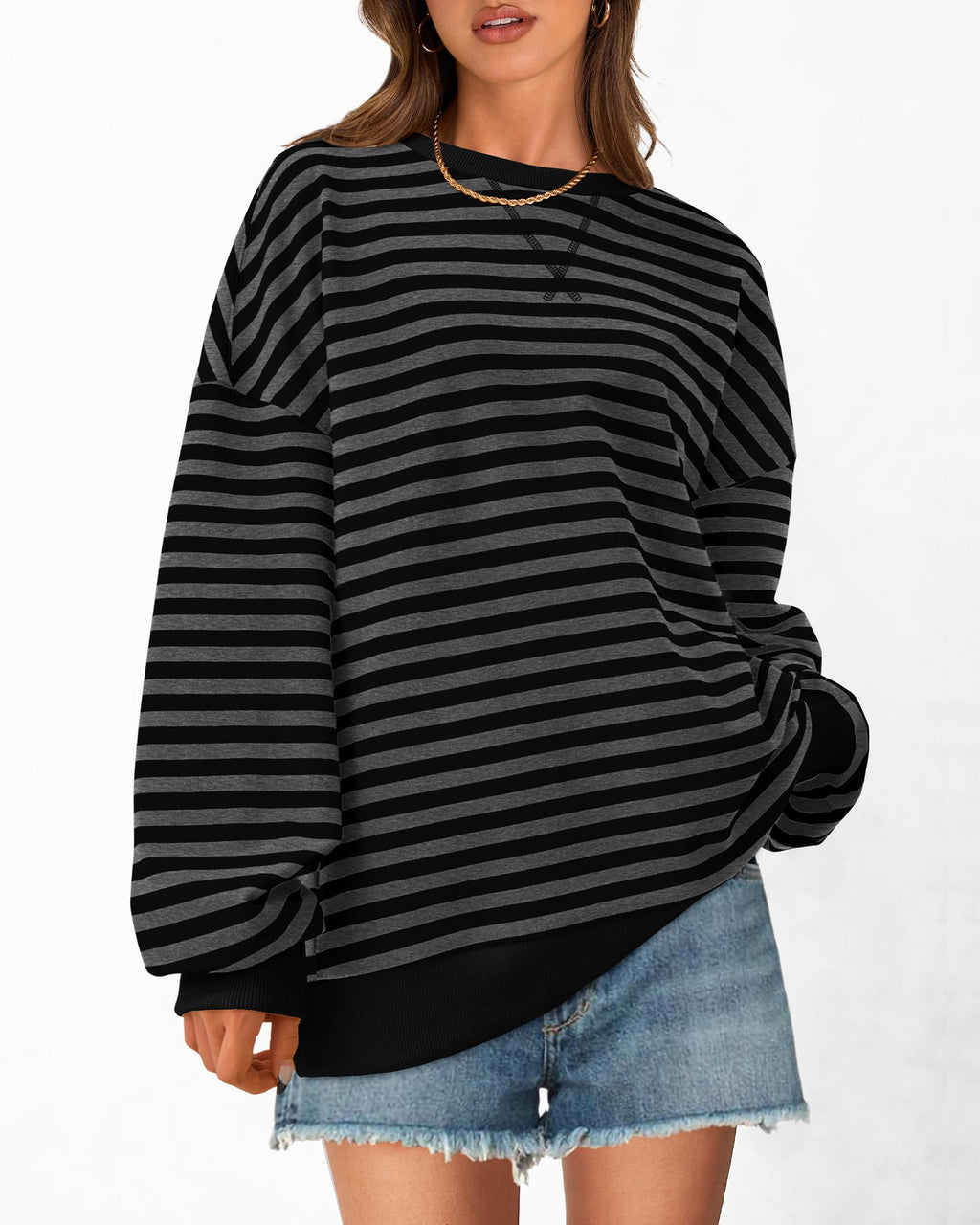 BTFBM Sweatshirt For Women Summer Crewneck Long Sleeve Oversized Striped Pullover Tops Y2K Clothes Workout Shirt