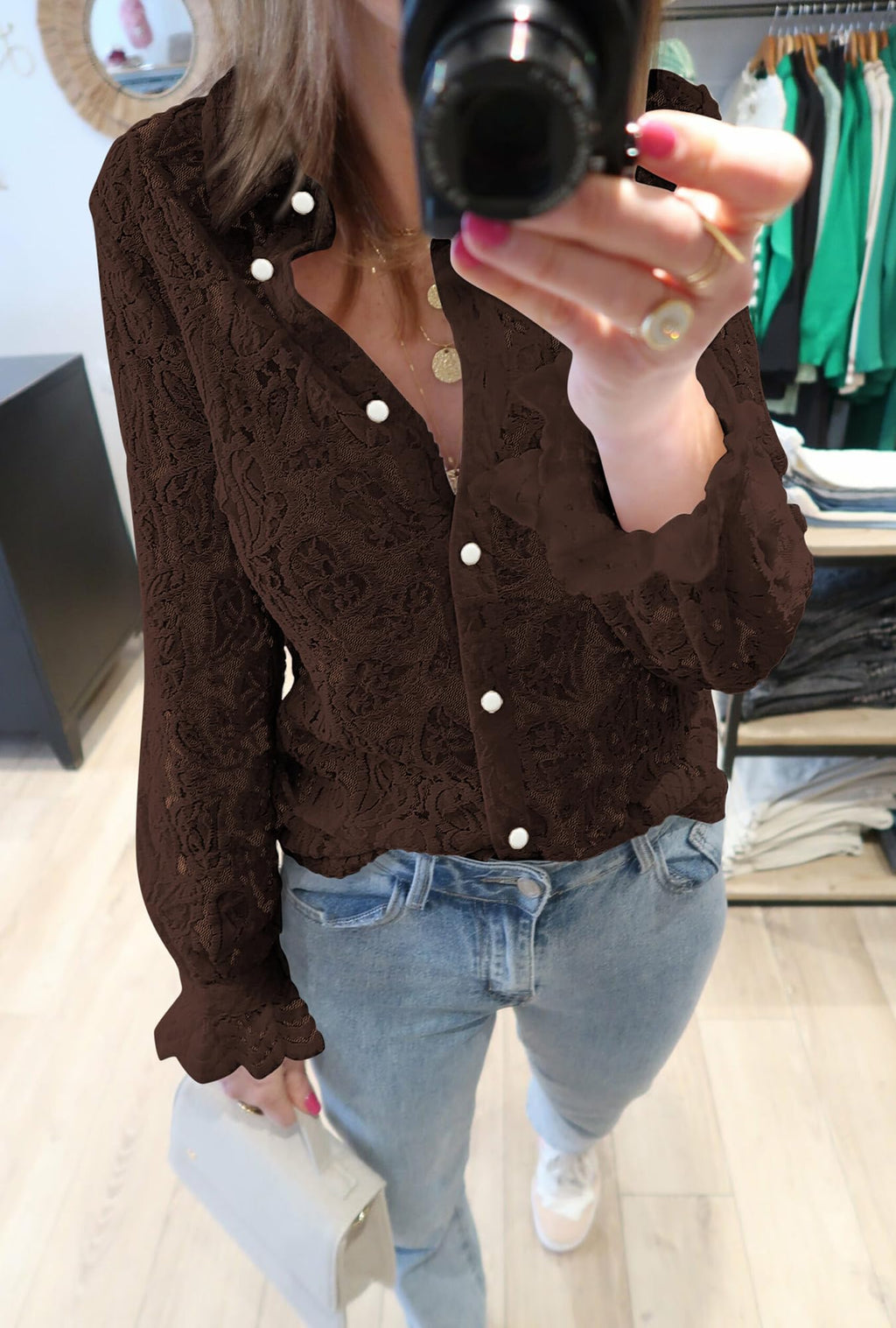 FreshPretty Long Sleeve Lace Blouses for Women Spring Dressy Casual Button Down Shirts Date Night Outfit Club Party Tops