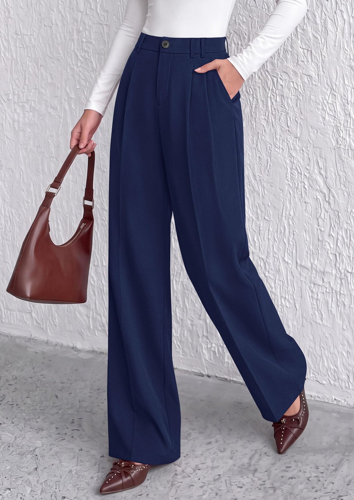 PRETTYGARDEN Women's Dress Pants Wide Leg Flowy Trousers High Waisted Palazzo Pants, Pleated Front, Side Pockets, Work Office Wear, Business Casual Outfits, Fall Fashion Clothing
